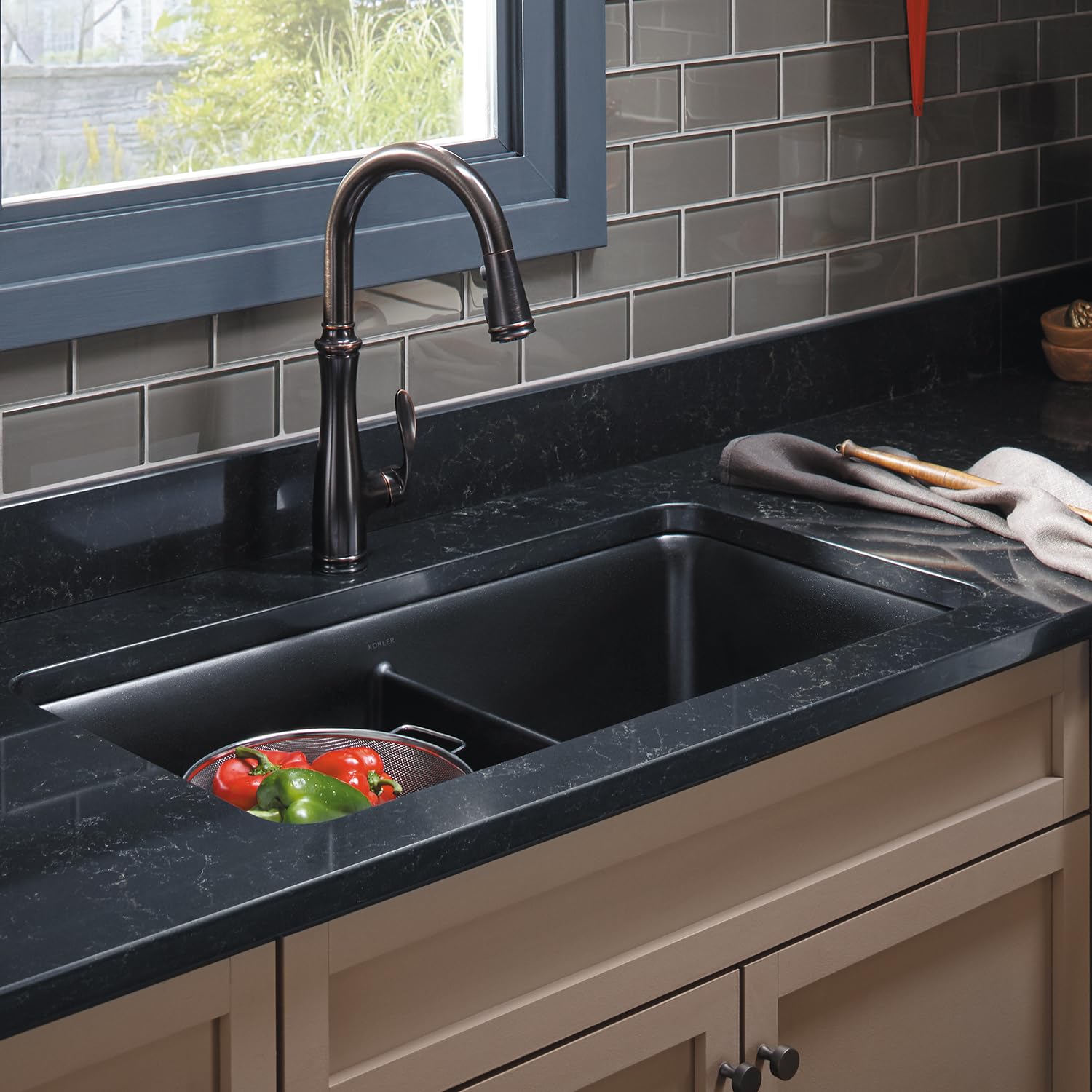 Kohler Cairn Kitchen Sink Double Bowl Equal made of Highly Durable Neoroc (30% Epoxy & 70% Quartz)|Undermount Sink for Modern Kitchen with SS bottom Sink Rack (Matte Black, 85.1cm x 46.5cm) (B0D3J214GG) Amazon Price History, Amazon Price Tracker