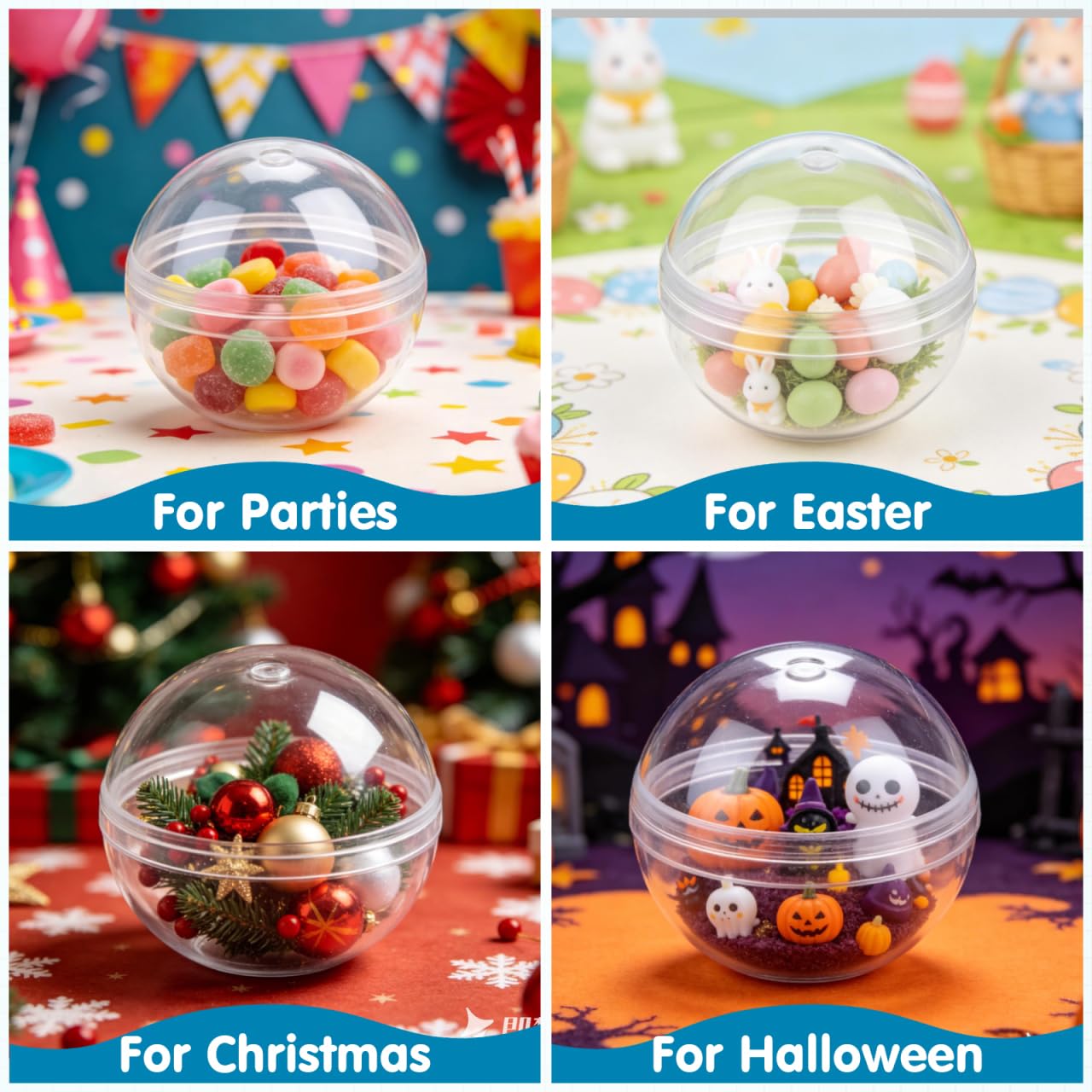 Healifty - Set di 100 palline di Natale in plastica trasparente da riempire - 2,8 cm