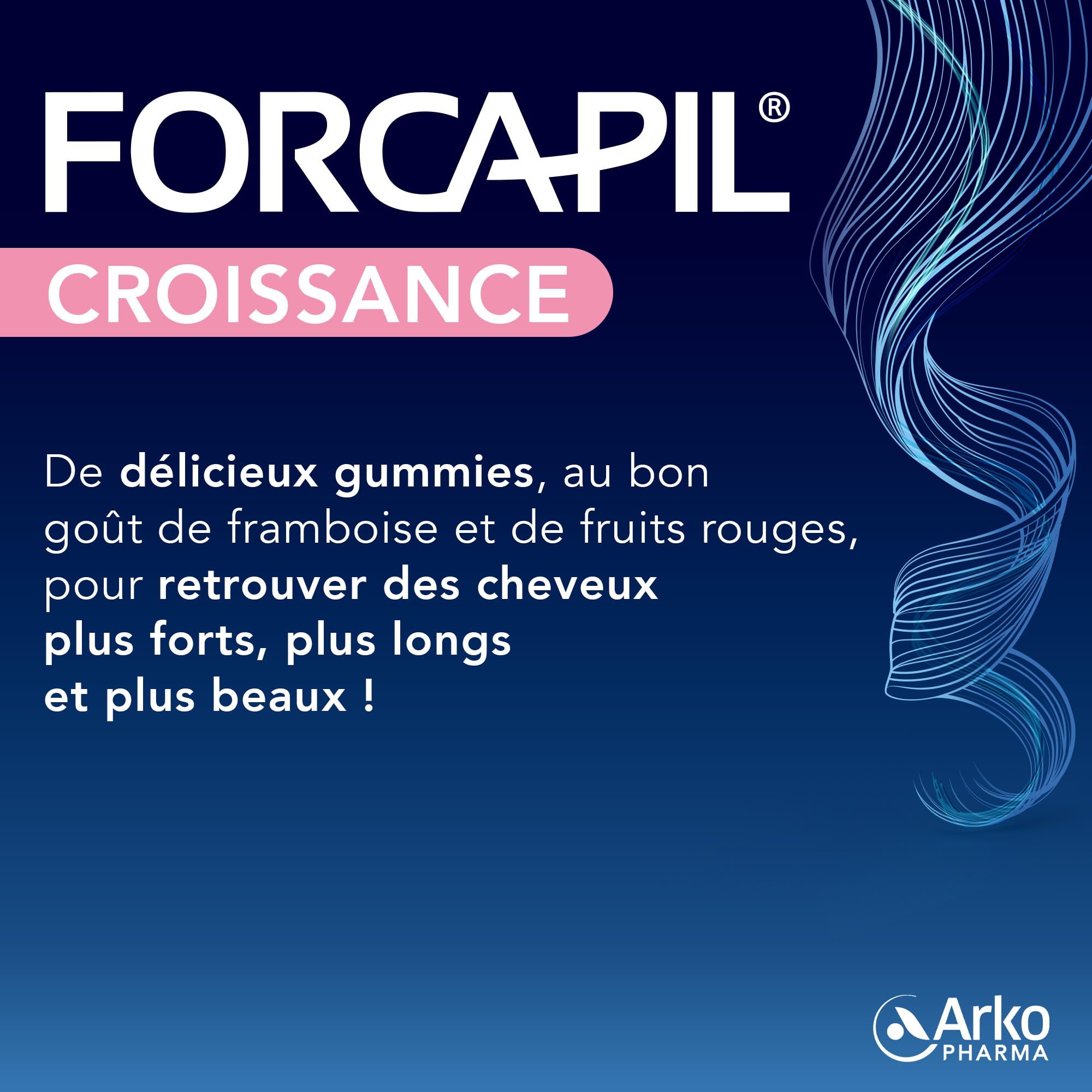 Arkopharma Forcapil Gummies Croissance - Cheveux et Ongles - Favorise la pousse des cheveux et ongles - Renforce la fibre capillaire - 60 gummies - Cure d'un mois