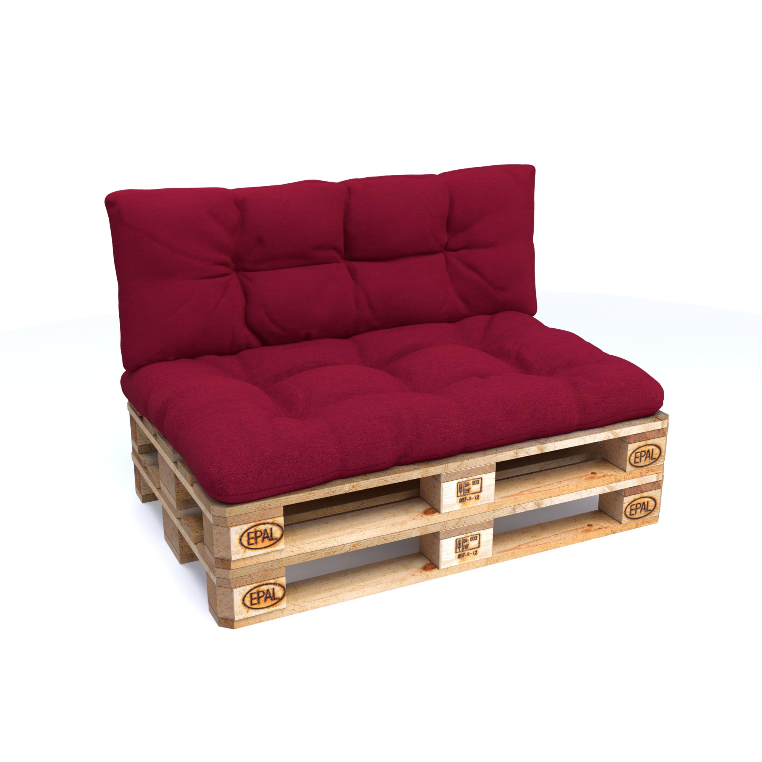 POKAR Euro Pallet Quilted Pillow - Set of 2: Seat Cushion 120 x 80cm + Back Cushion 120 x 40cm, Garden Pillows Sofa, Patio, Without Pallets, Dark Red