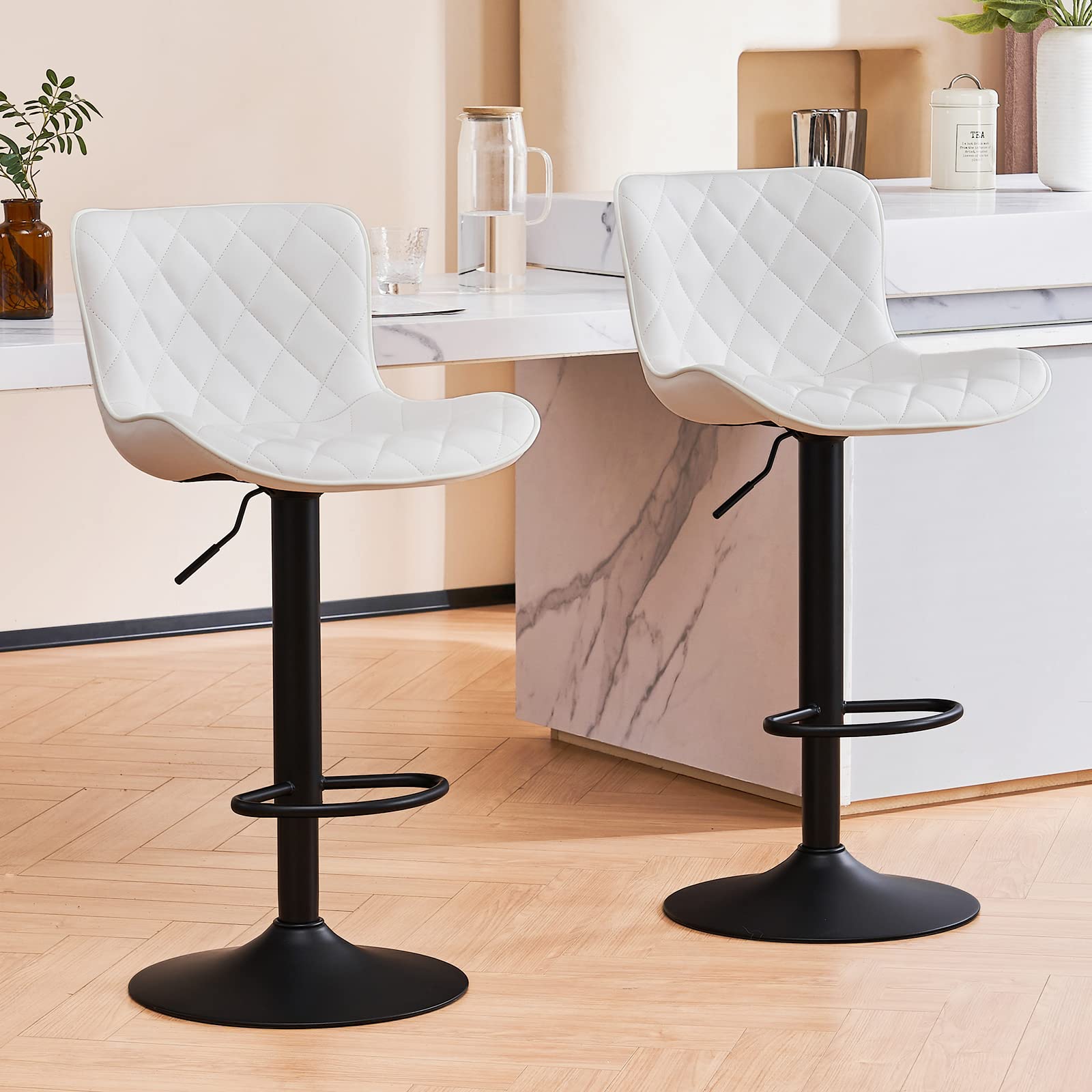 YOUNUOKE Bar Stools Set of 2 Modern Faux Leather Swivel Counter Height Barstools with Back
