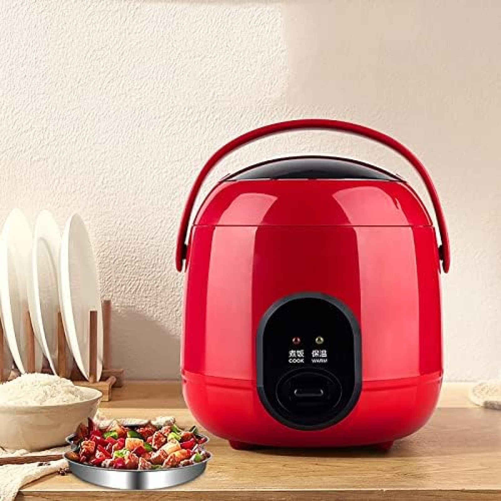 Mały Garnek Do Gotowania Ryżu 1,2 L Multicooker W Pełni Automatyczny Nieprzywierający Garnek Wewnętrzny Dla 1-2 Osób, Pomarańczowy,Czerwony,bonny369