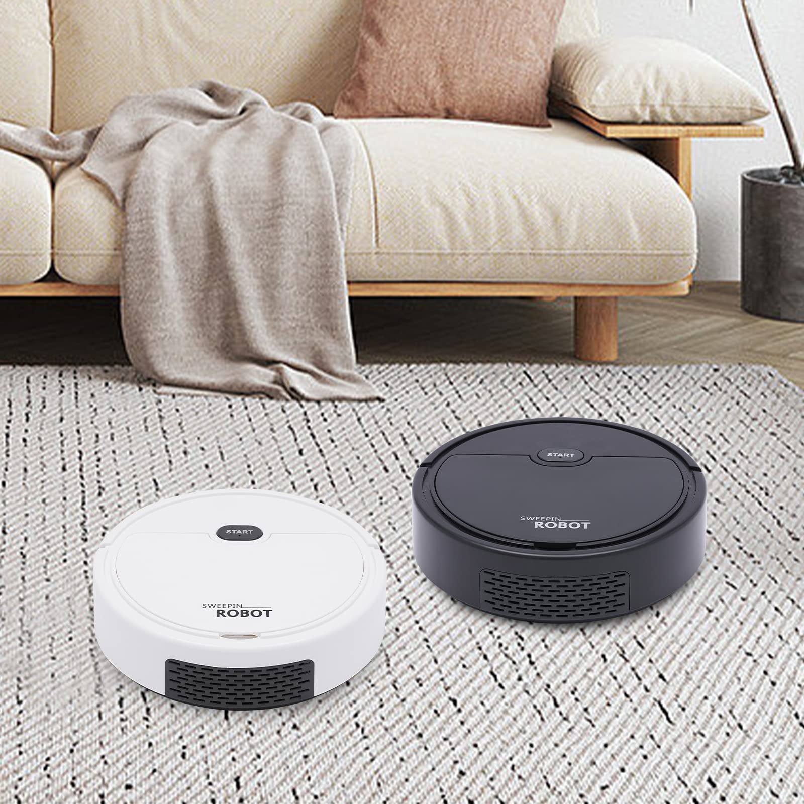 Aspirateur robot intelligent - Forte aspiration - Auto-chargé - Silencieux - Ultra fin - Fonction d'essuyage pour sols durs - Tapis et poils d'animaux de compagnie