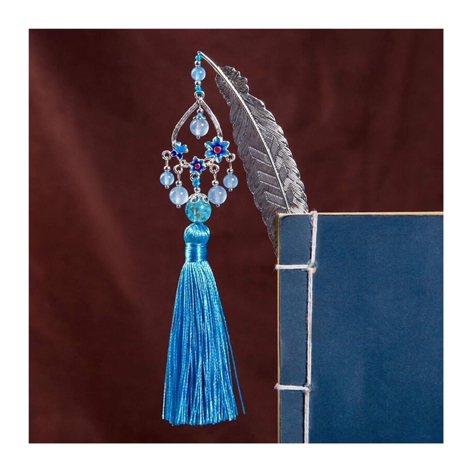 Marque-page en plumes de métal argenté ciselé main pour lecteur passionné