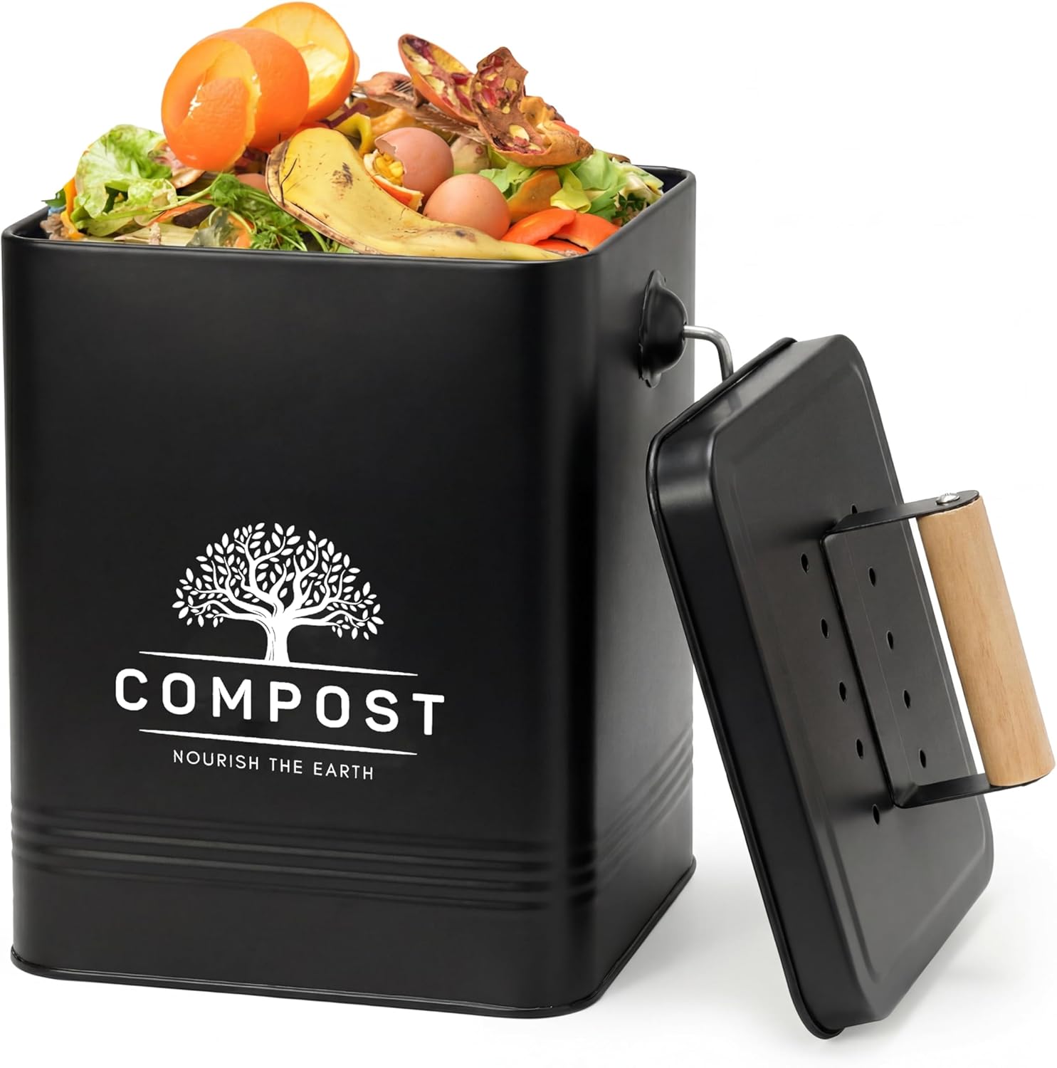 PERFNIQUE Kitchen Compost Bin, 1.7 Gallon Countertop Compost Bin with Lid, Indoor Compost Bin Includes 2 Carbon Filters, Small Compost Bucket, Food Waste Bin for Kitchen with Trash Bags (Cream White)