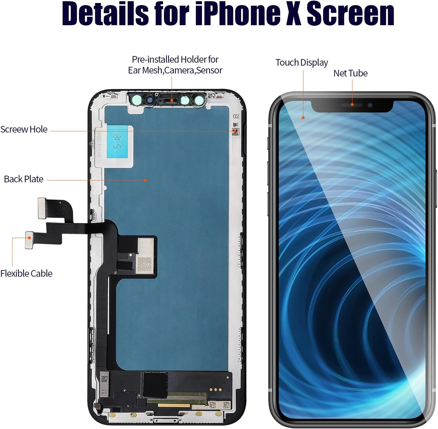 for iPhone X Screen Replacement 5.8 Inch COF FHD Display 3D Touch Digitizer with Waterproof Adhesive + Tempered Glass + Repair Kit for Model A1865, A1901, A1902 for X (5.8 Inch)