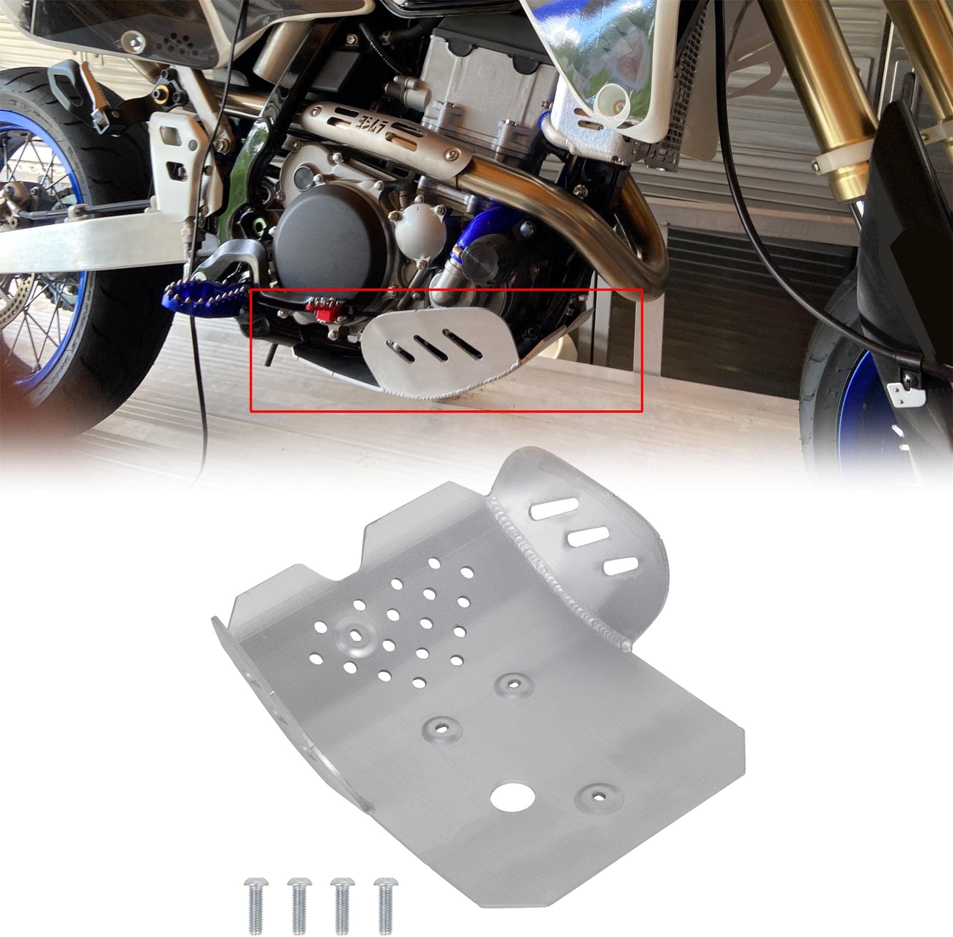 KUAFUSkid Plate Compatible with 2000-2021 Suzuki DRZ 400 400E 400S 400SM Kawasaki KLX400 Aluminum Engine Guard Cover Protector