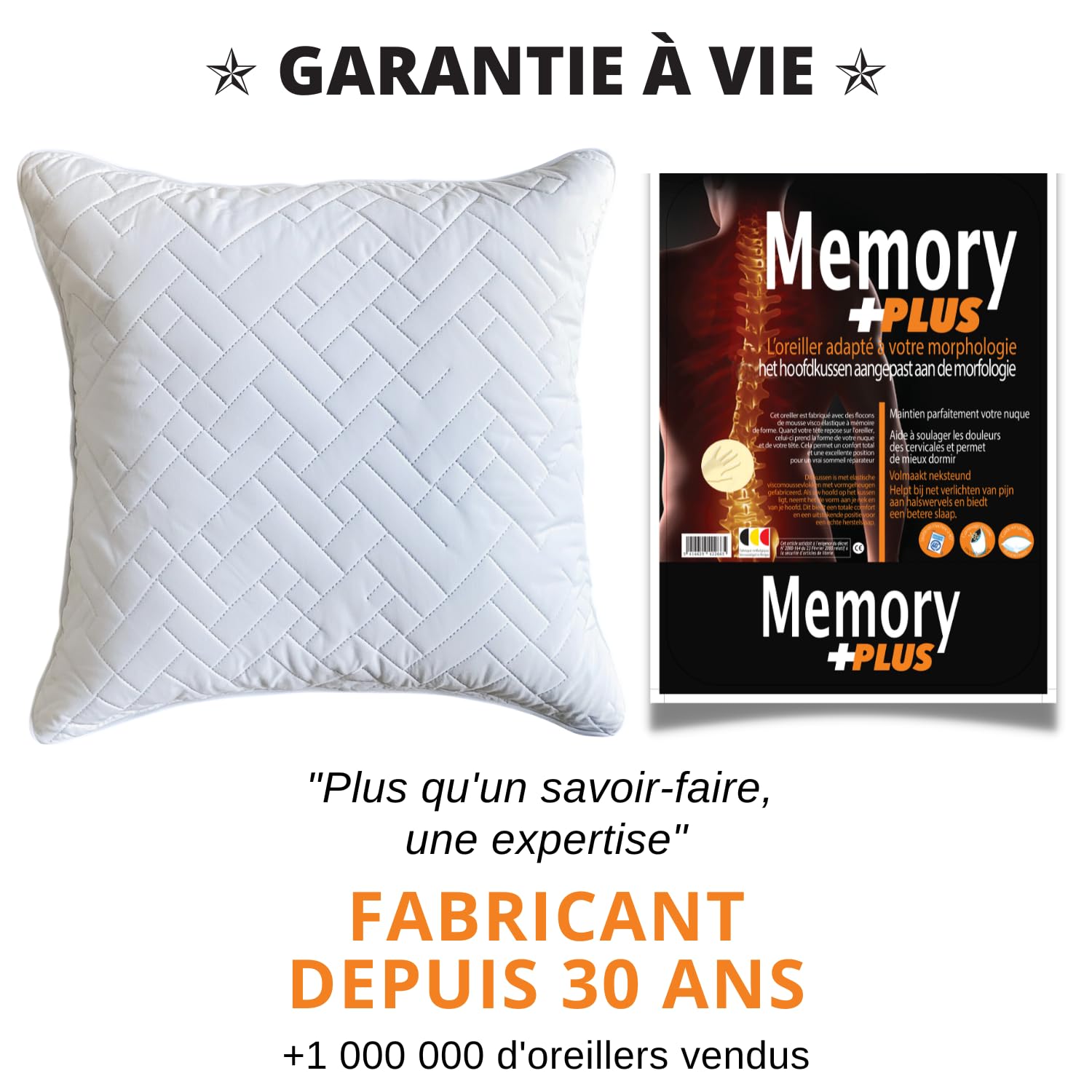 Oreiller Ergonomique Cervical 60x60 (GARANTIE) Oreiller Memoire Forme 60x60 Cervicales Douloureuses, Soulager Douleurs Soutien Sommeil Réparateur Pillow Mémoire de Forme Viscoélastique Coussin Ferme