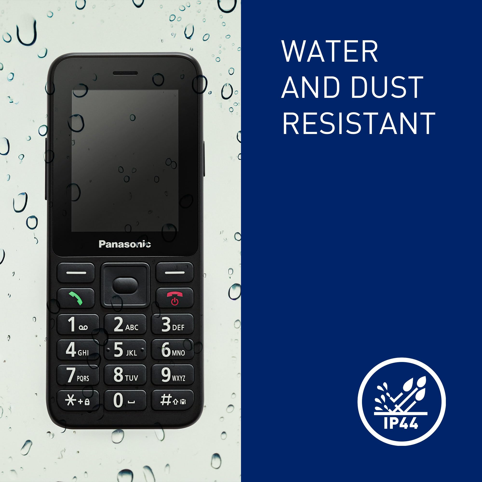 Panasonic KX-TU260EXB 4G Seniorenhandy Einfach zu bedienen, IP44, USB-C, bis zu 7.5St Laufzeit, 2,4-Zoll-Farbdisplay, Schwarz