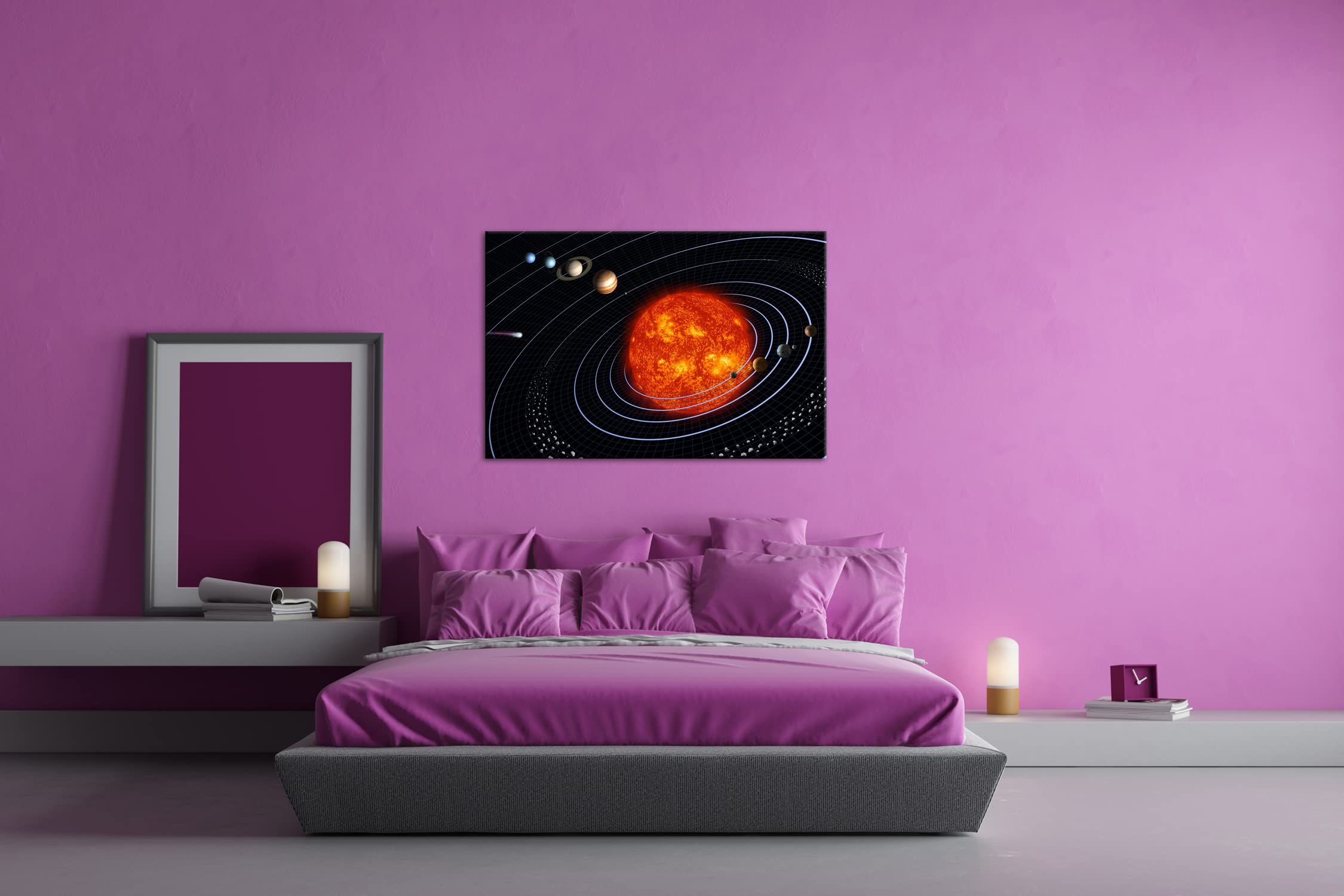 deyoli Unser Sonnensystem Format : 75 x 50 cm Impression numérique de qualité supérieure avec cadre en bois véritable