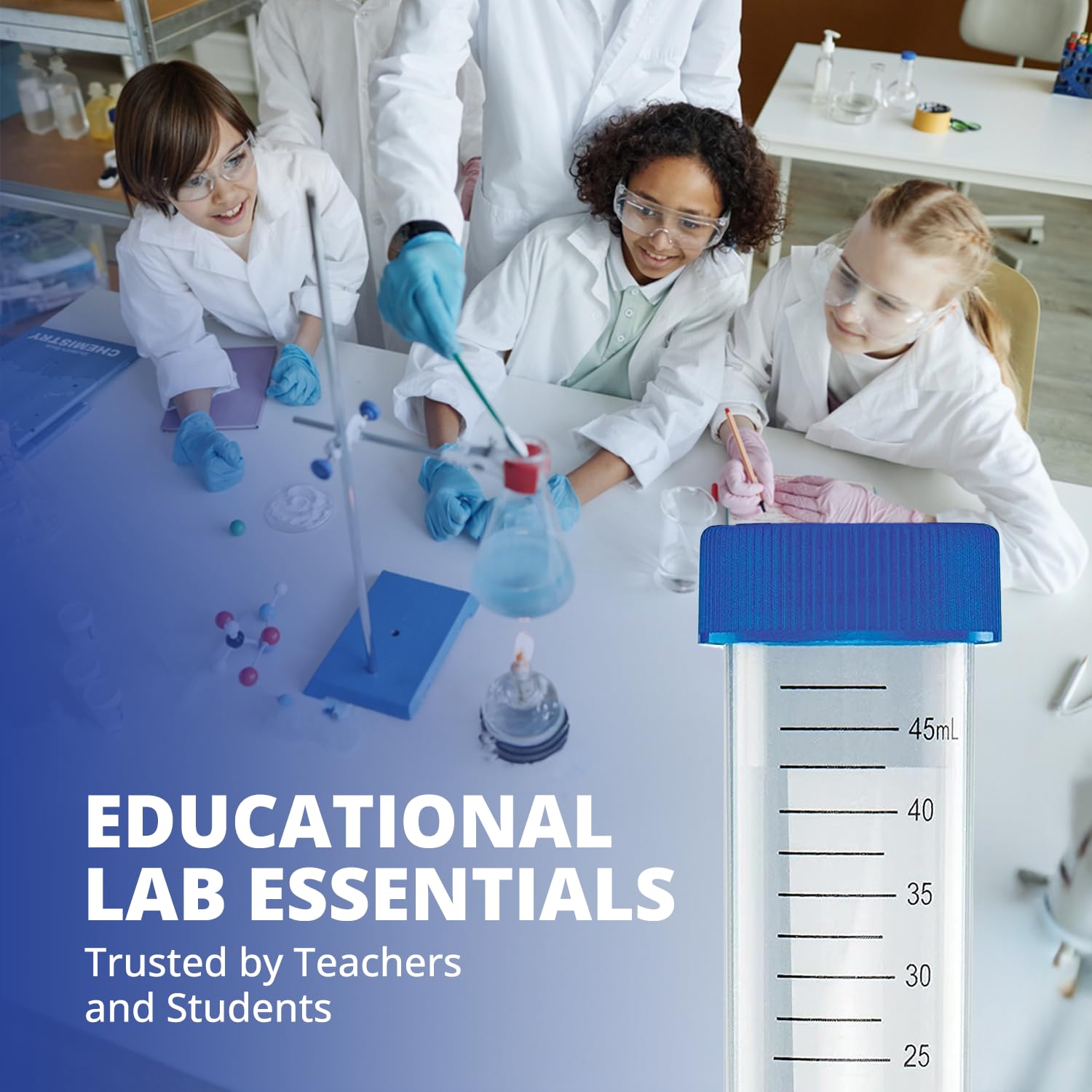 United Scientific™ Centrifuge Tubes 50mL, Conical Tubes Sterile 50 PCS, Polypropylene, Leak-Proof Screw Caps, Plastic Container with Graduations and Writing Space