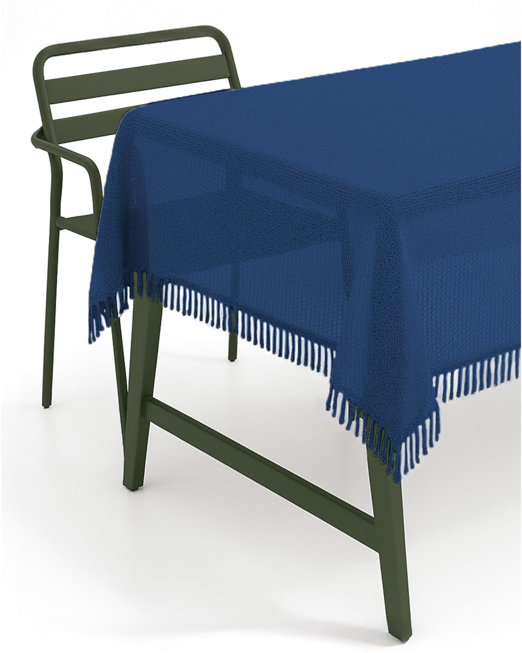 Texpot Blue Garden Tablecloth With Fringes, Weatherproof, Foamed, Non-Slip (140 Cm Round, )