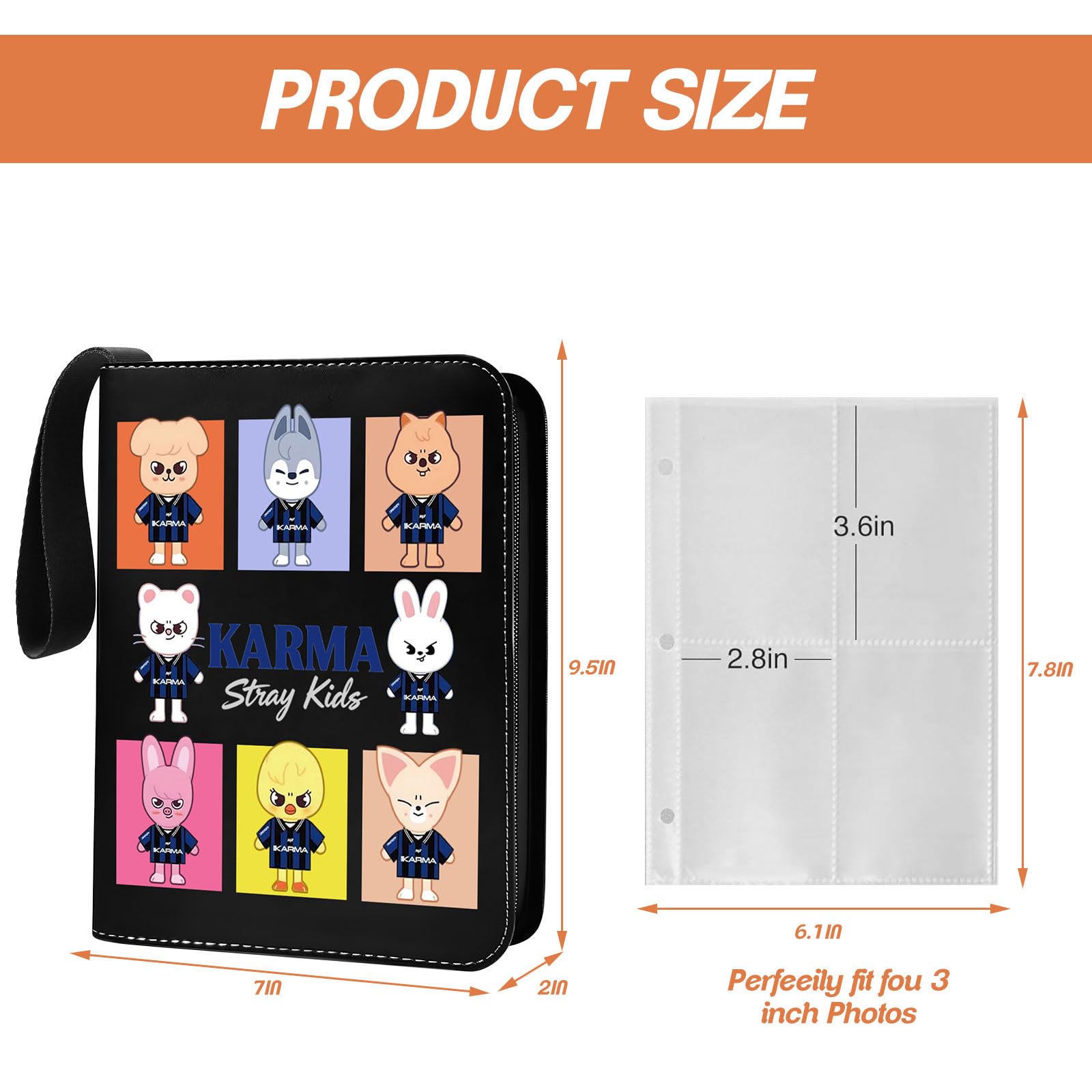 Stray Kids Photocard Binder 400 Pockets, 3 Ring Kpop Binder with 4 Pockets, Total 50 Pages, Cute Cartoon Card Collector - Image 2