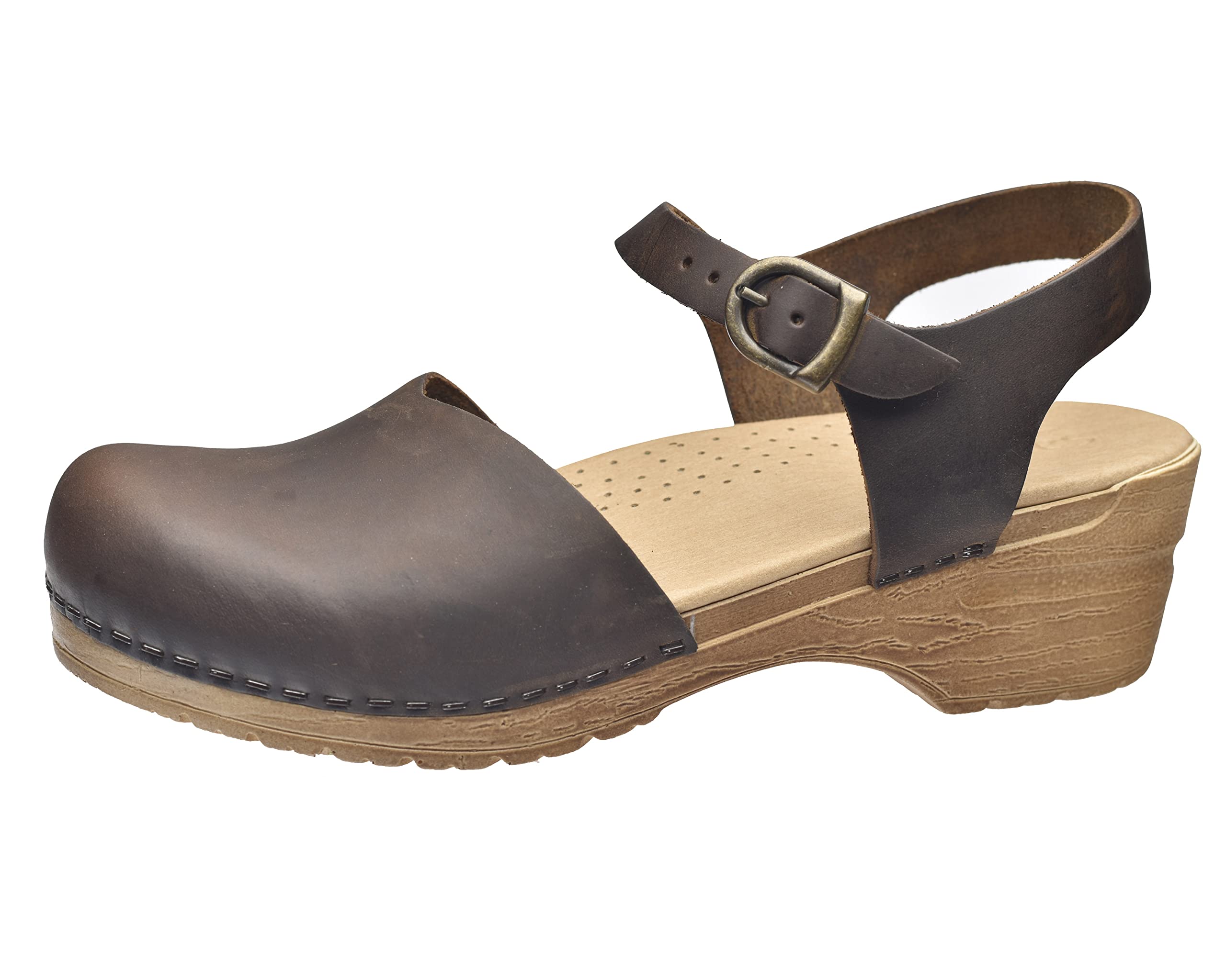 Sanita Sansi | Sandali Originali Fatti a Mano in Pelle Flessibile | Cinturino alla Caviglia | Plantare anatomico con Morbida Schiuma | Marrone Antico | 36 EU