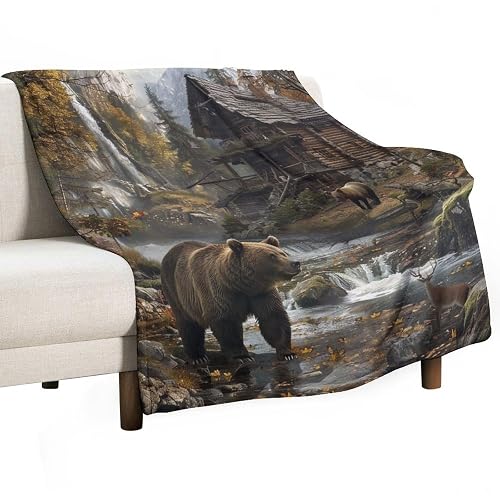 Vintage Cottage Wildlife Throw Blanket for Couch Sofa, Soft Fuzzy