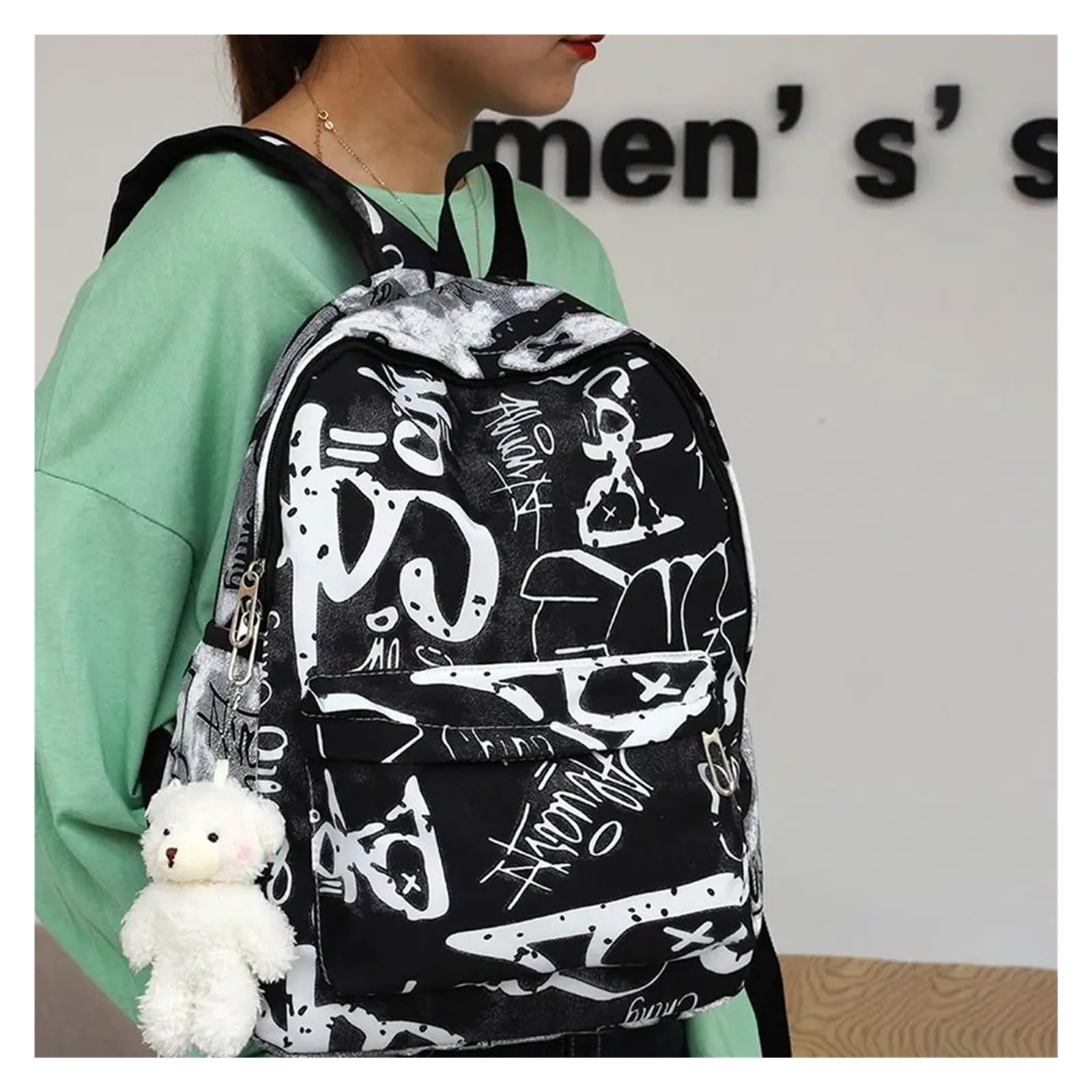Wasserdichter Nylon-Rucksack mit Graffiti-Print