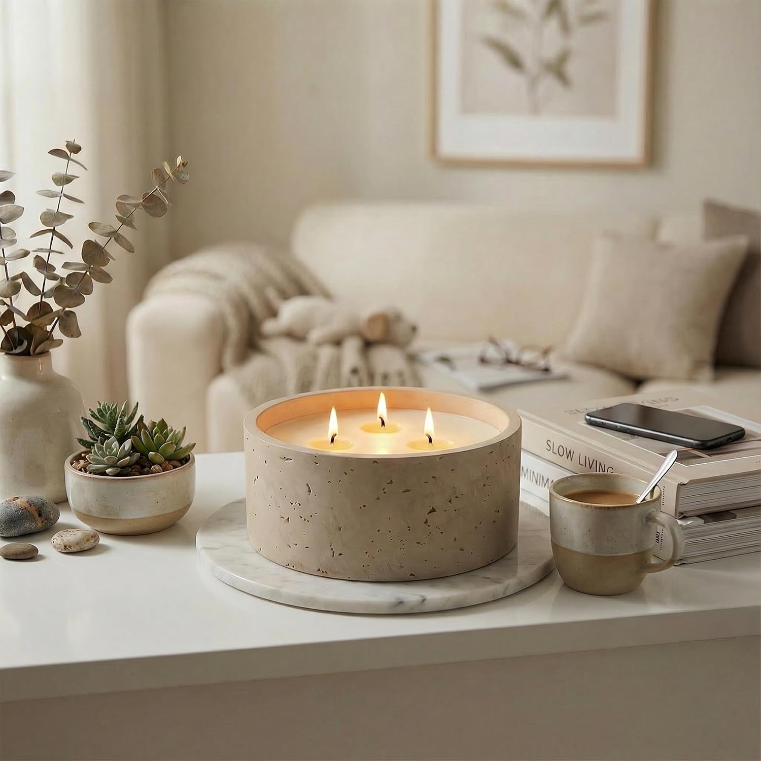 GalDal Scented Candle - Sandalwood & Cinnamon, 21 oz. 3 Wick Scented Candle Made with Coconut Oil and Soy Blend Wax | Acacia Wood lid