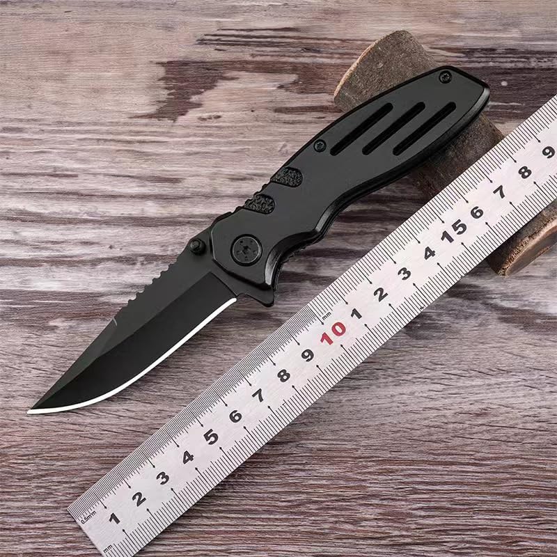 Black Multi-Function Stainless Steel Pocket Folding Knife - Compact EDC Tool for Camping, Hiking, and Everyday Carry