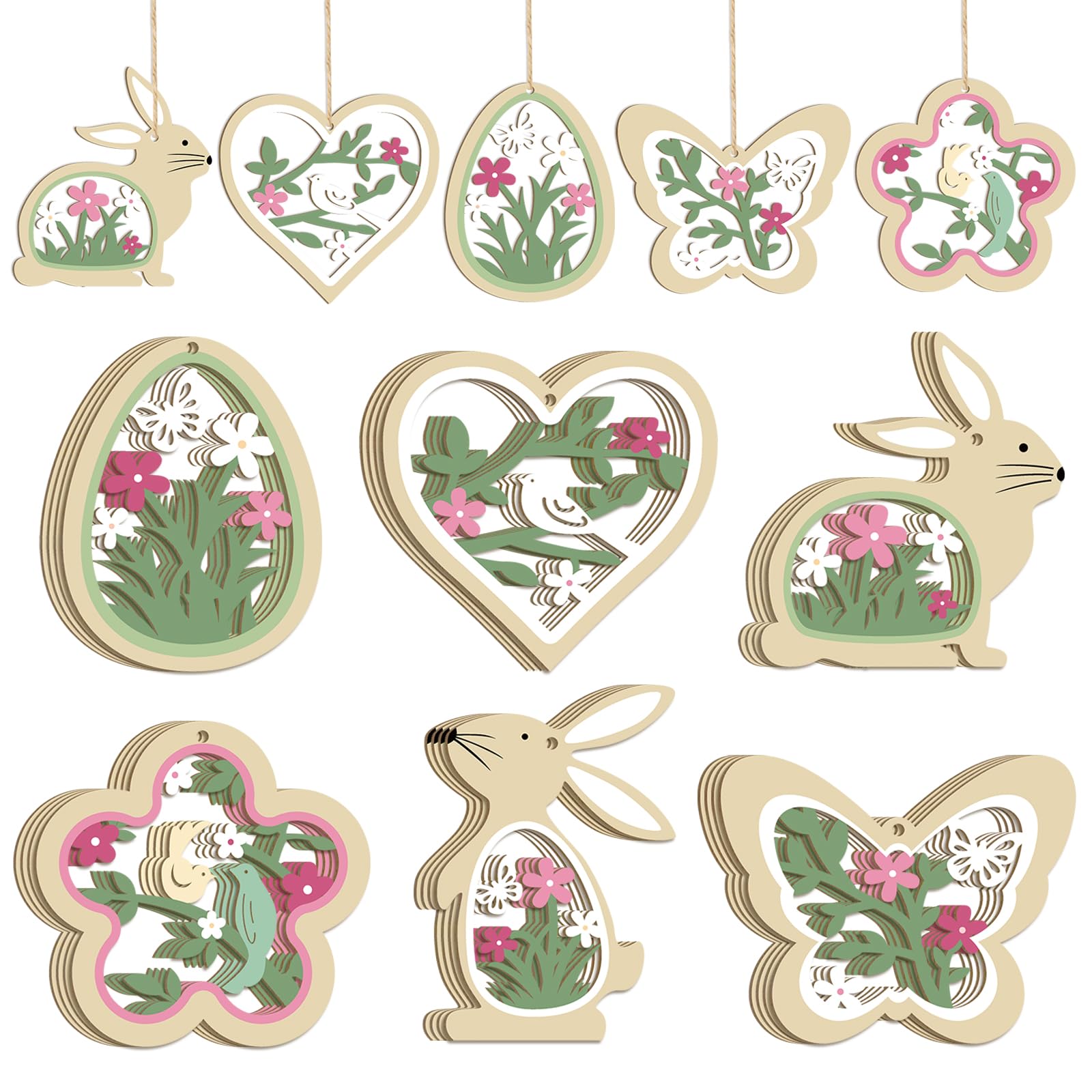 Valery Madelyn Set van 24 houten Pasen decoratie Pasen hanger paaseieren paashaas lente decoratie voor Pasen Home