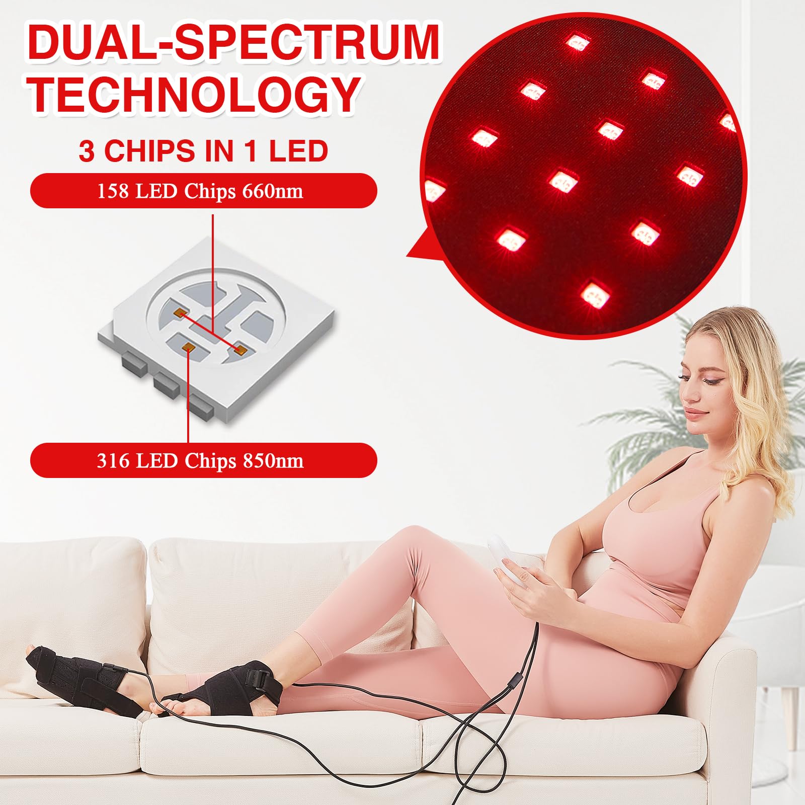 AOBOCO R.ed L.Ight - Corrector de juanetes para mujer, férula alisadora de pies I.nfrared L.Ight, apagado automático, corrección ortopédica ajustable para hallux valgus, 2 unidades