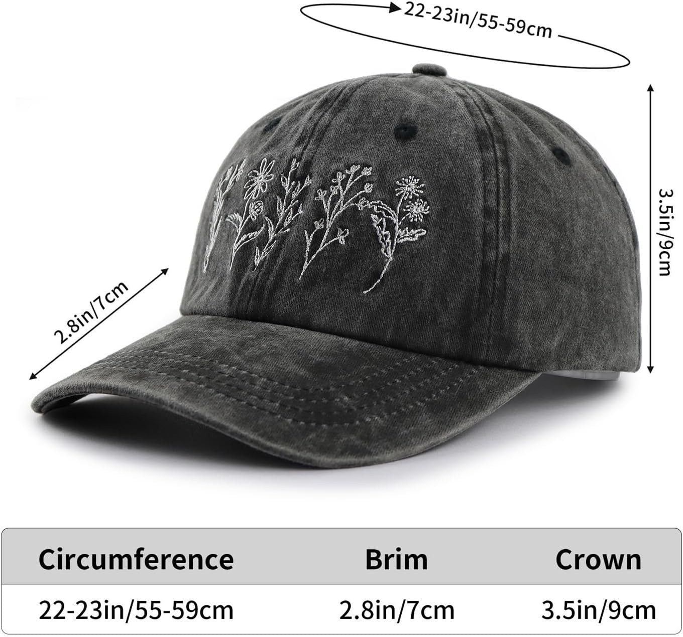 Garden Hats for Women, Adjustable Cotton Embroidered Gardening Baseball Cap - Image 2