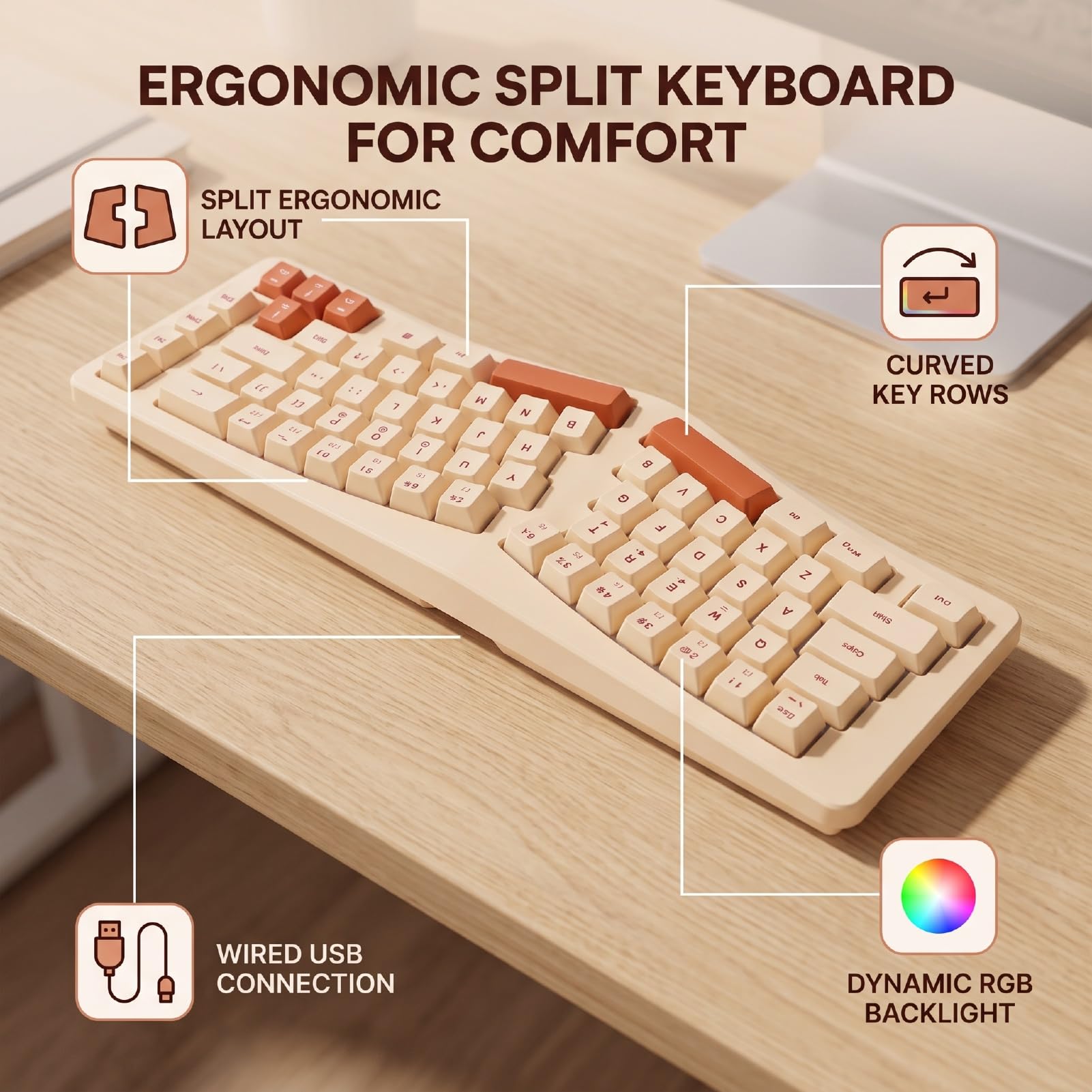 Sxhlseller Cavo USB Tastiera Ergonomica Divisa con 69 Tasti