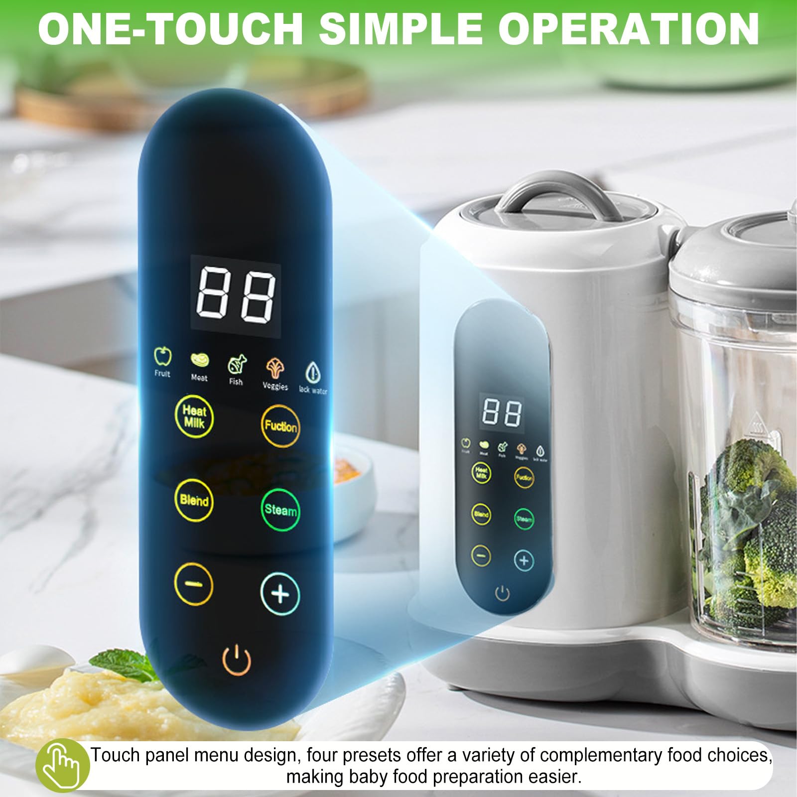 Baby Food Maker - Cuiseur vapeur pour bébé - 400 ml - Multifonction - Avec écran tactile et 4 préréglages de cuisson - Cuiseur vapeur automatique
