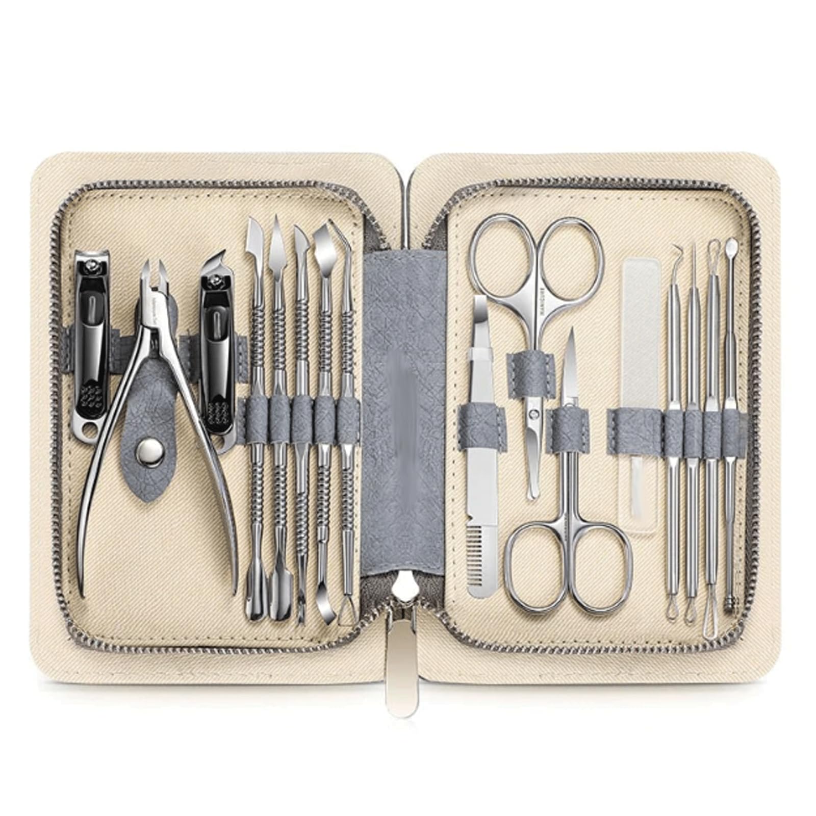 Tagliaunghie Kit tagliaunghie in acciaio inossidabile da 16 pezzi Kit per la cura delle unghie con scatola di immagazzinaggio con cerniera Set pedicure professionale per principianti Manicure