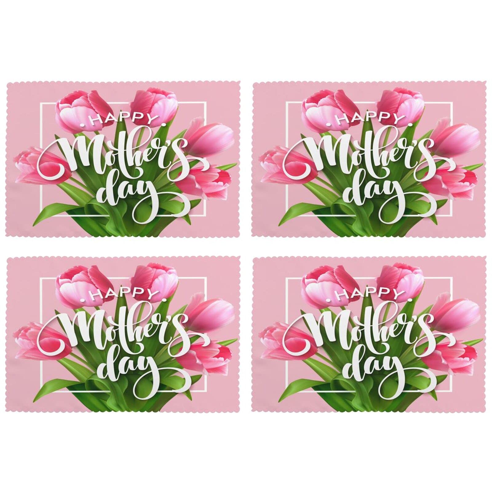 Flowers Tulips Placemats Set of 4 Happy Mothers Day 12 x 18 in Washable Heat-Resistant Table Place Mats Rectangle for Kitchen Dining Table Home Decoration Pink