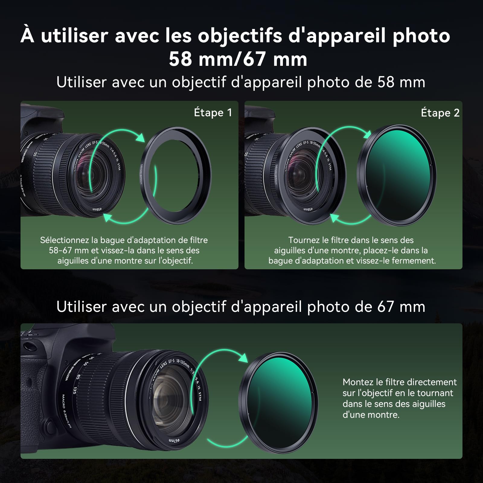 APEXEL Filtre Universel pour Téléphone Portable, Filtre ND2-ND400 Variable de 67 mm, Compatible avec iPhone 17/16/15... Samsung, Xiaomi et Autres Smartphones