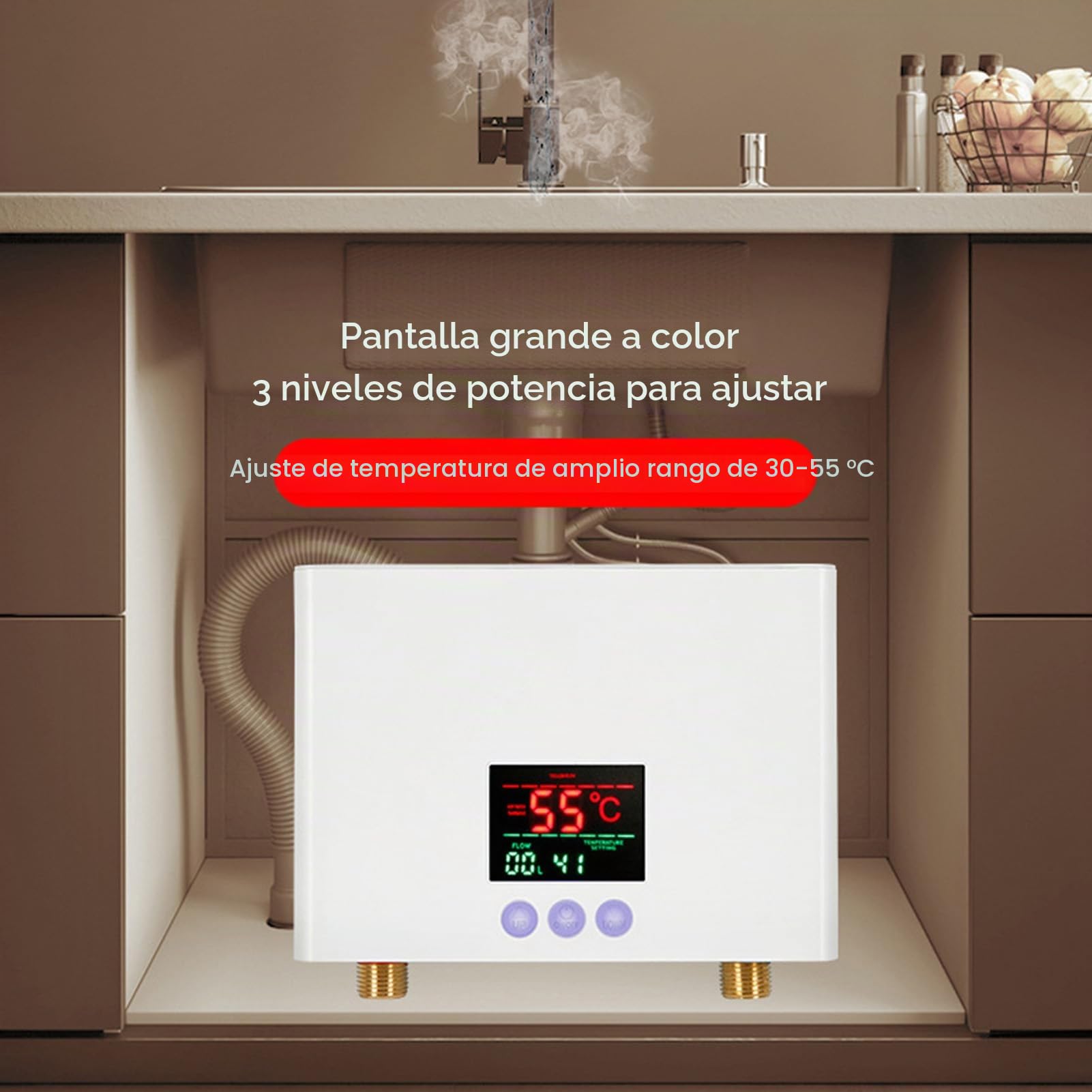 Calentador de agua instantáneo, 5500 W, mini calentador de agua eléctrico, montaje en pared, con indicador LED y mando a distancia, para casa, caravana, cocina, baño, color blanco
