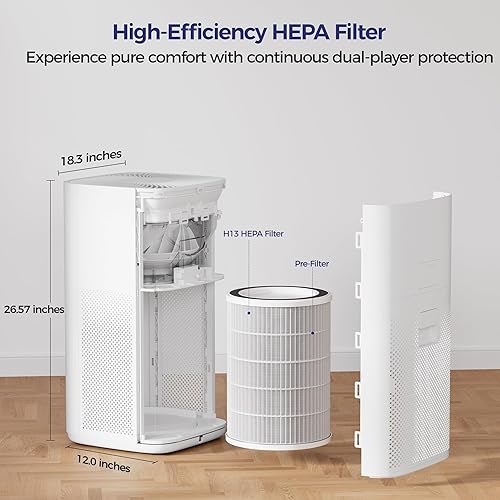 Miniatura 5 de VUSIGN Purificador de aire para el hogar, habitación grande y mascotas, cubre hasta 1800 pies cuadrados con CADR 242 CFM, filtro HEPA H13, pantalla