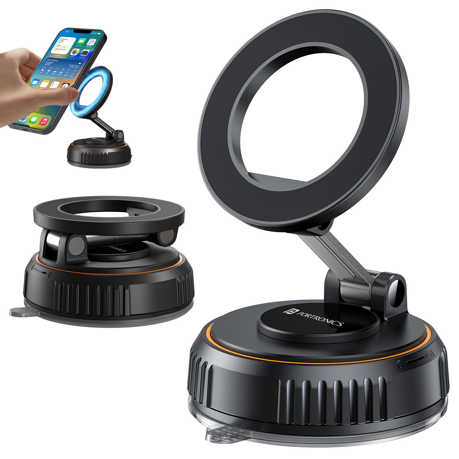 Portronics Hold Y Magnetic Vacuum Suction Mobile Holder, Multiple Angle Adjustment, Retractable, Strong Magnetic Attachment, Compatible with iPhone & Android Phone for Car, Desk, Mirror, Glass(Black)-image-11