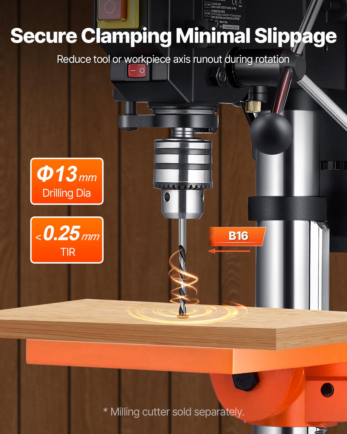 VEVOR Perceuse à Colonne d'Établi 254 mm, 550 W, Vitesse Réglable 550/950/1500/2000/2500 tr/min, Moteur à Induction, Table de Travail Inclinable 0-45°, Positionnement par Rayons X, pour Bois et Métal