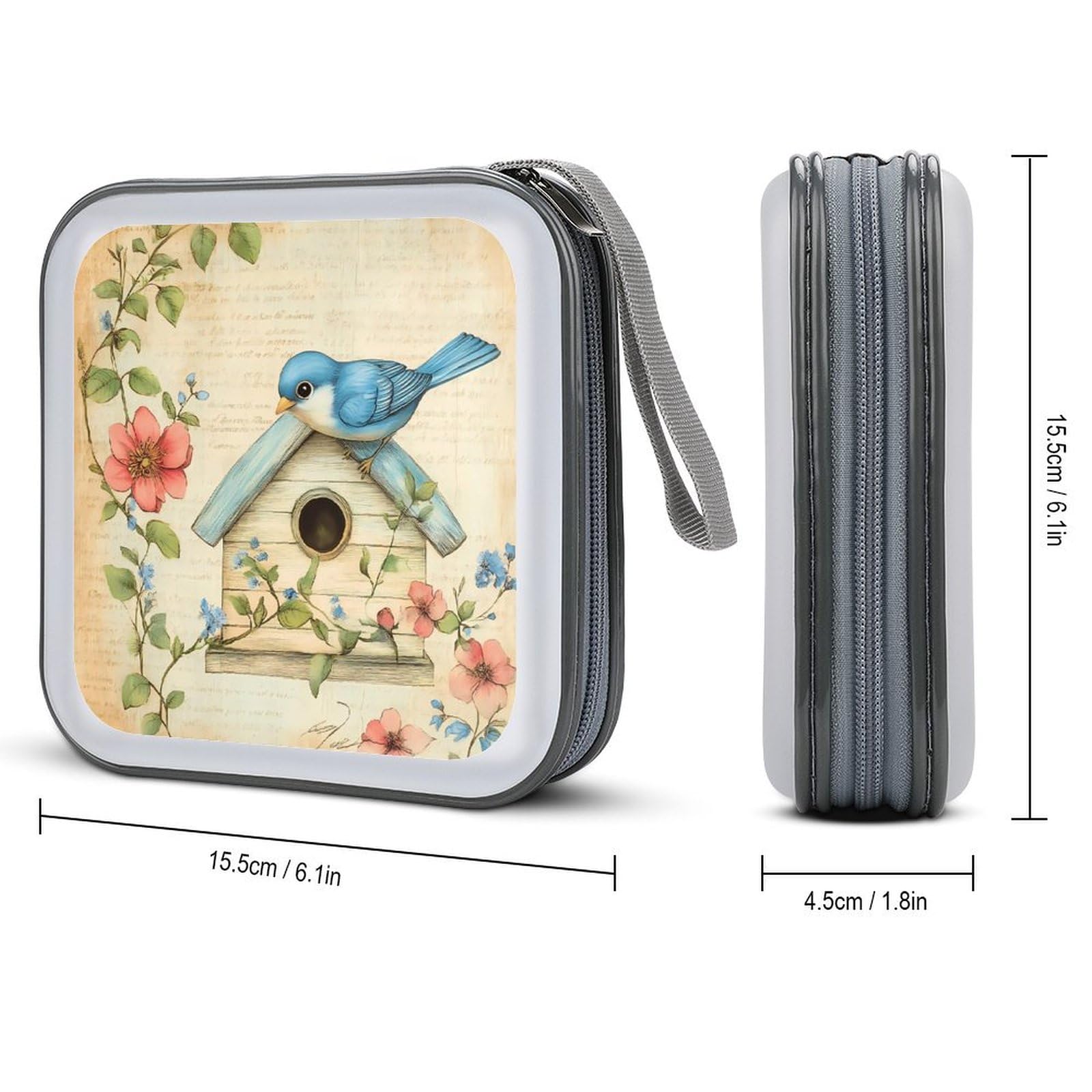 Blue Jay Bird Birdhouse Flower CD Case Plastic DVD Case Holder Wallet Disc Storage Organizer for Car Travel
