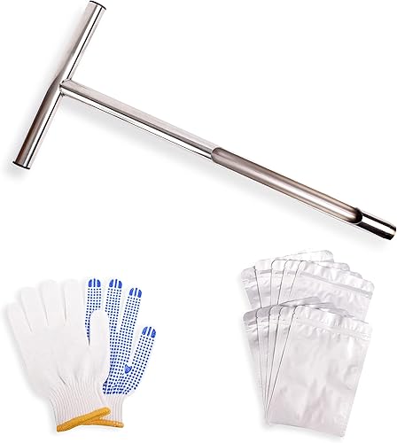 RUAFOX Sonda de muestreo de suelo de 20 pulgadas, varilla de sonda de suelo con mango en T de acero inoxidable, para cuidado de césped y plantas,