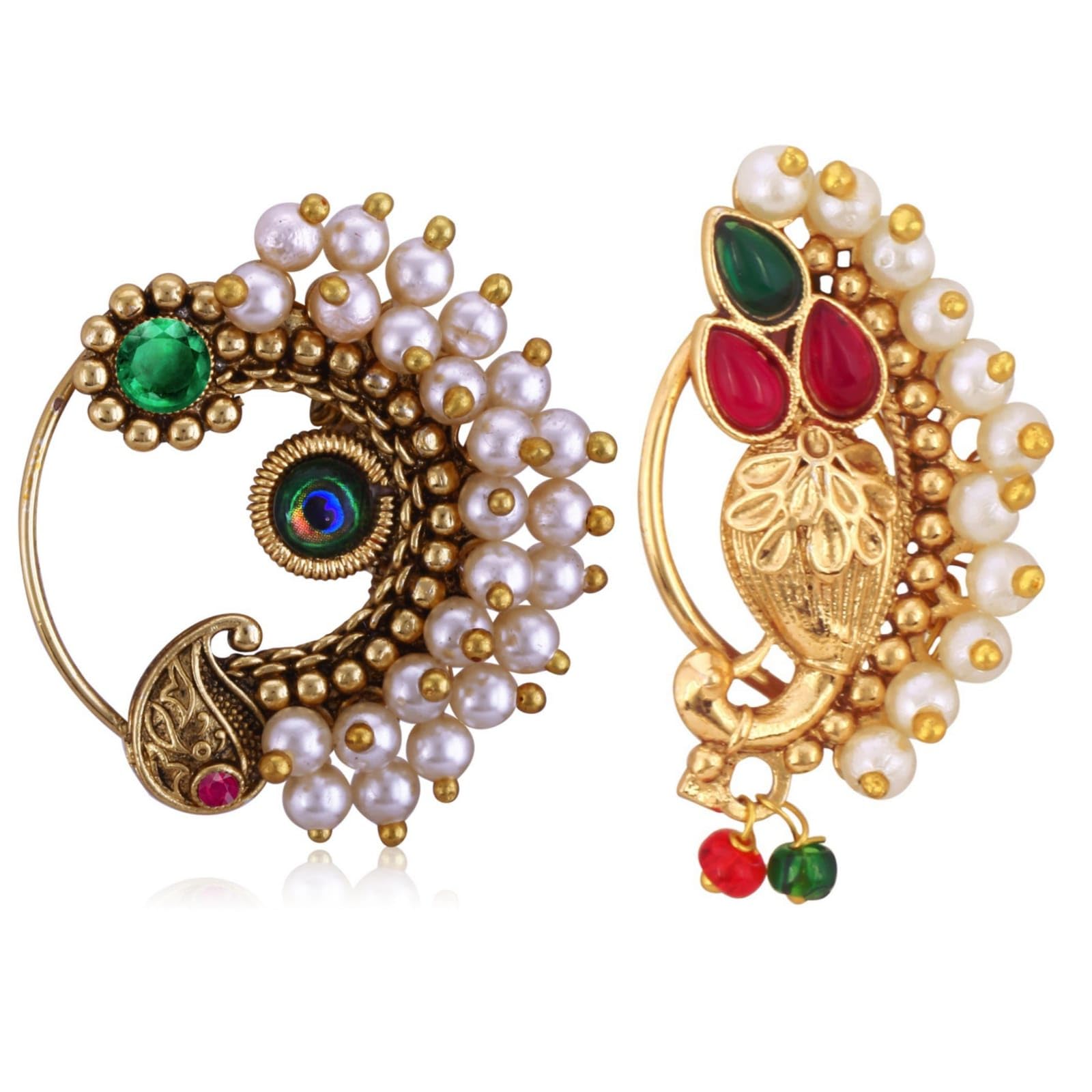 Vighnaharta Multi CZ stone and Pearls moti Nath Nathiya./ Nose Pin combo 2 nath for women and Girls[VFJ1264-1274NTH-PRESS-MULTI]-image-7