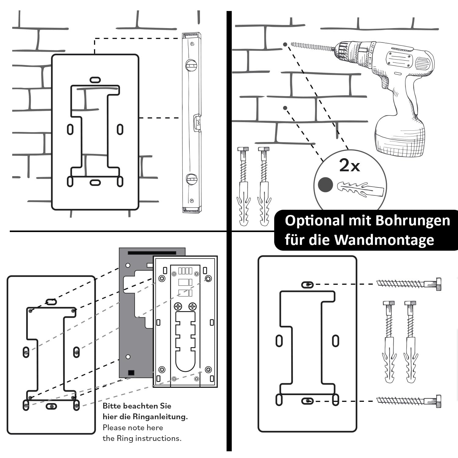 iSecur Edelstahl Blende personalisiert Premium - Passend für Ring Akku-Videotürklingel 2, Gen 3 Plus 4 (2024) - Edle Türstation-Platte 260x100 mm - Klingelschild mit Wunschdruck I az181