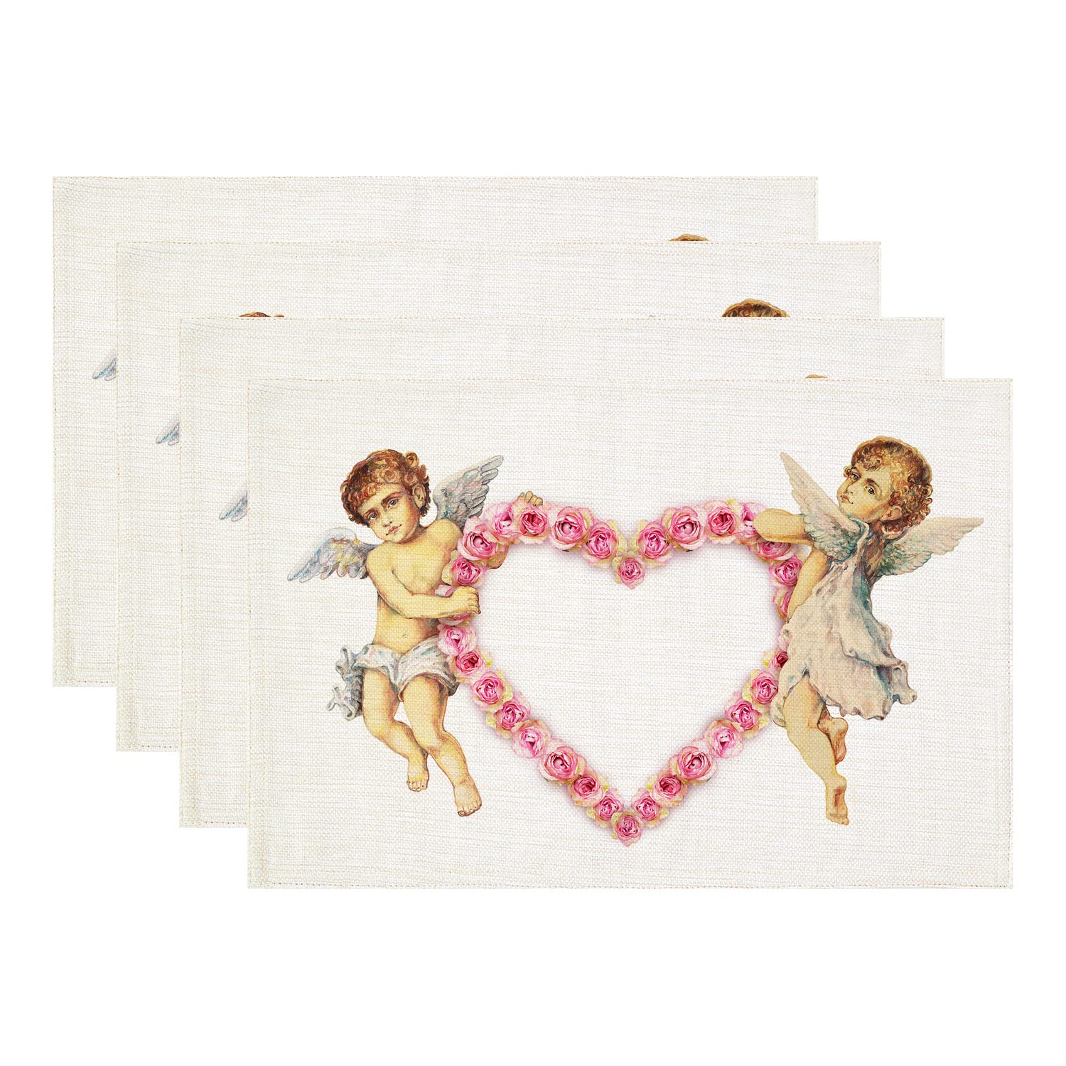 614 Placemat Set Of 4 Non-Slip Decorative Placemat Durable Table Placemats For Dining Table Hotel Kitchen Décor White Cherub, Retro
