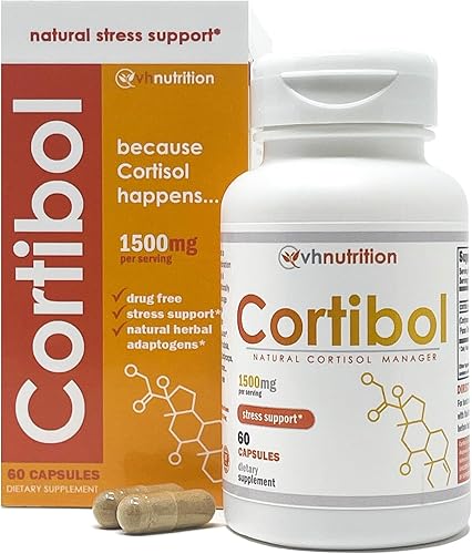 VH Nutrition Cortibol  Suplemento bloqueador de cortisol  Gestor de apoyo al estrés para hombres y mujeres  Reduce la fatiga y el estrés 60