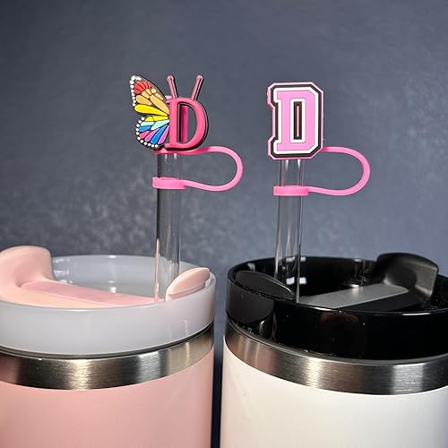 Miniatura 2 de AINEEDY Stanley Cup - 2 fundas de popote de 0.4 pulgadas para taza Stanley de 30 y 40 onzas con 2 colgantes de letra inicial personalizada,