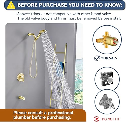 Miniatura 2 de Juego de grifo de ducha con boquilla de bañera y grifo de ducha completo con cabezal de ducha de mano, sistema de ducha con boquilla de bañera y kit