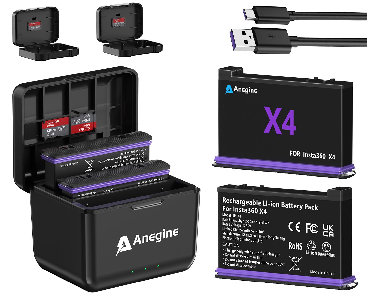 Anegine Insta360 X4 対応 バッテリー 急速充電器セットインスタ360X4 バッテリー2個 2500mAh Type C充電ポートバッテリ同時充電可能 Ins Amazon.co.jp: Anegine Insta360 X4 バッテリー 充電器 セット
