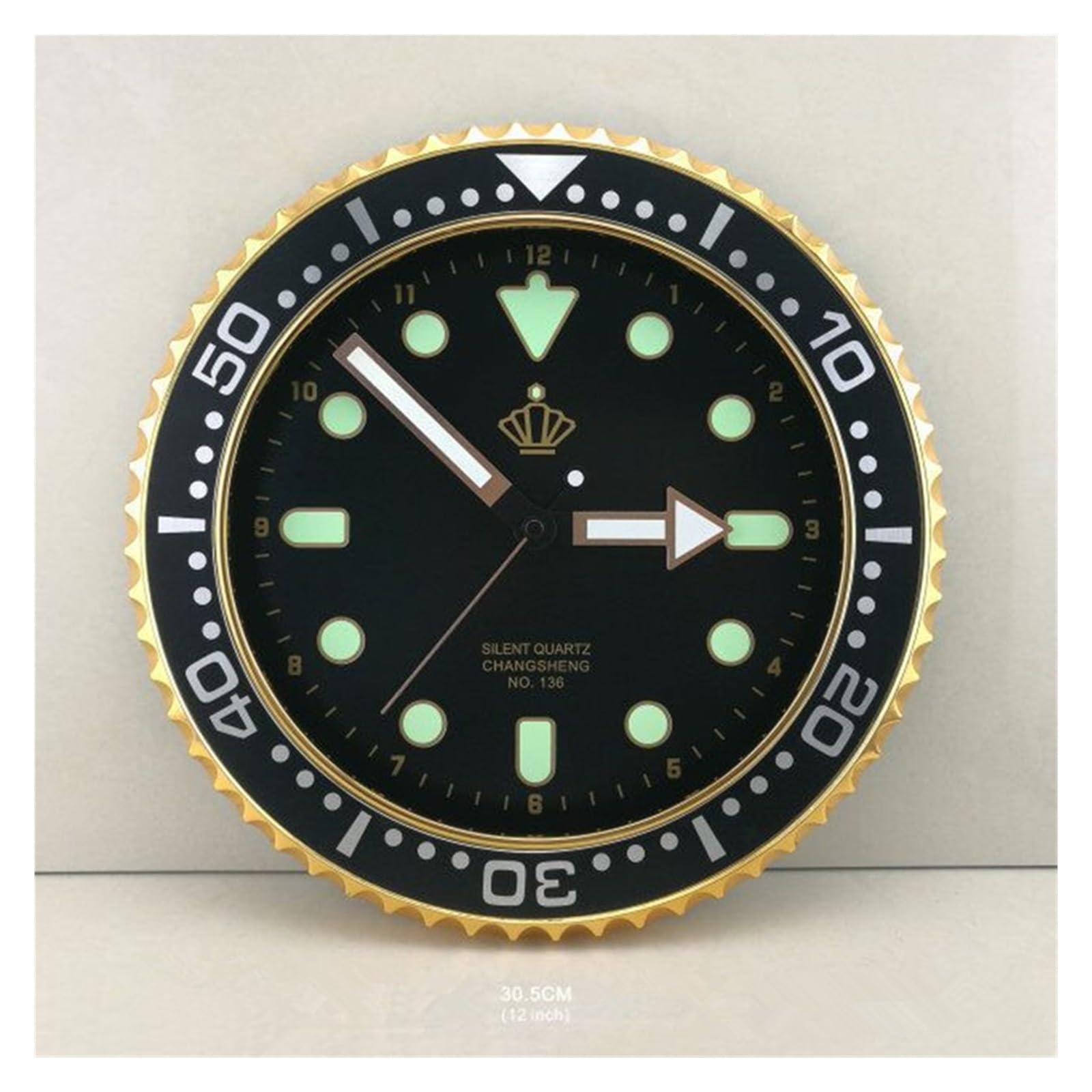 LUYSGBXR Wall Clock Wall Clock Silent Quartz Needle Luxury Sweep Second Home Creative Water Ghost(Gold Luminous-30cm)