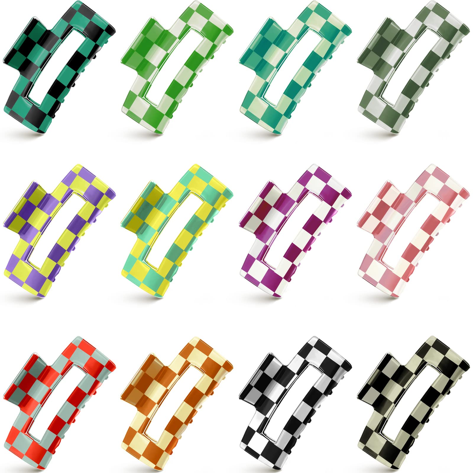 12 Pcs Checkered Hair Claw Clips Nonslip Plaid Rectangle Strong Hold Y2K Amazon.com : Taiyin 12 Pieces Hair Claw Clip 3.2 Inch  main image 3