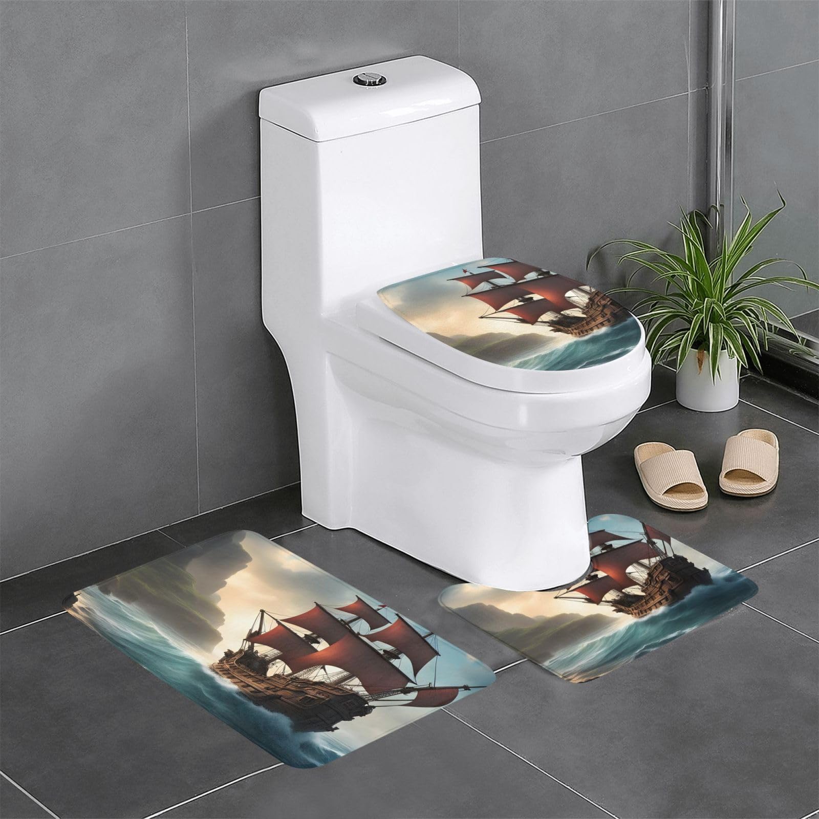 Tapis de salle de bain antidérapants pour coiffeuse décor marin fantastique lot de 3