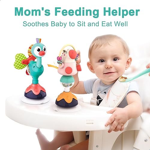 Miniatura 2 de iPlay iLearn Juego de sonajeros para bebés juguetes de silla alta para bebés con ventosa Grab N Spin juguete de bandeja de desarrollo interactivo