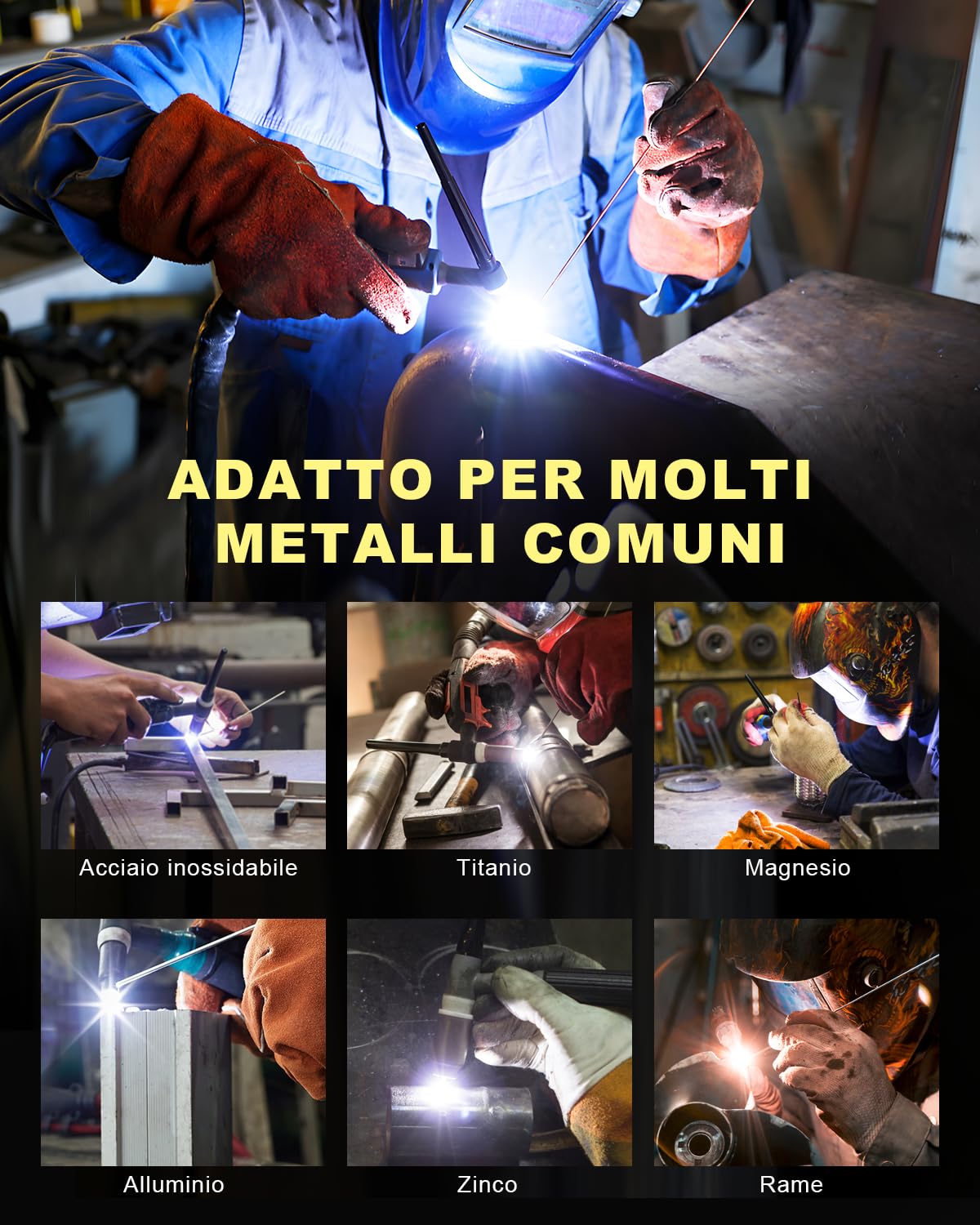 Saldatrice TIG Alluminio AC/DC 200A 4 in 1, TIG Pulse, MMA, Kit Completo
