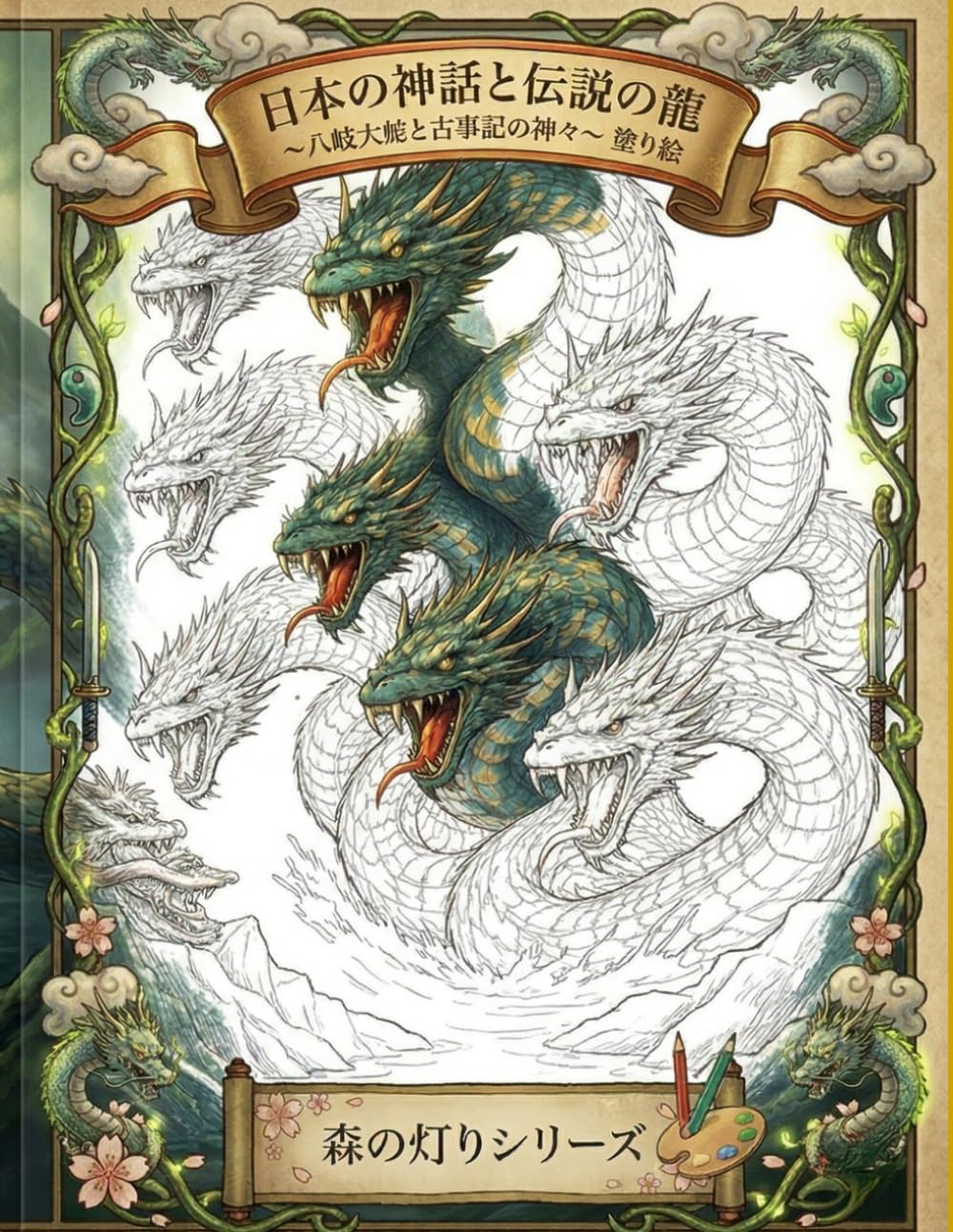 日本の神話と伝説の龍 〜八岐大蛇と古事記の神々〜 塗り絵: 繊細な線画で描く和風ファンタジー：大人のためのマインドフルネスとストレス解消のアートワーク (森の灯り　日本の神々)