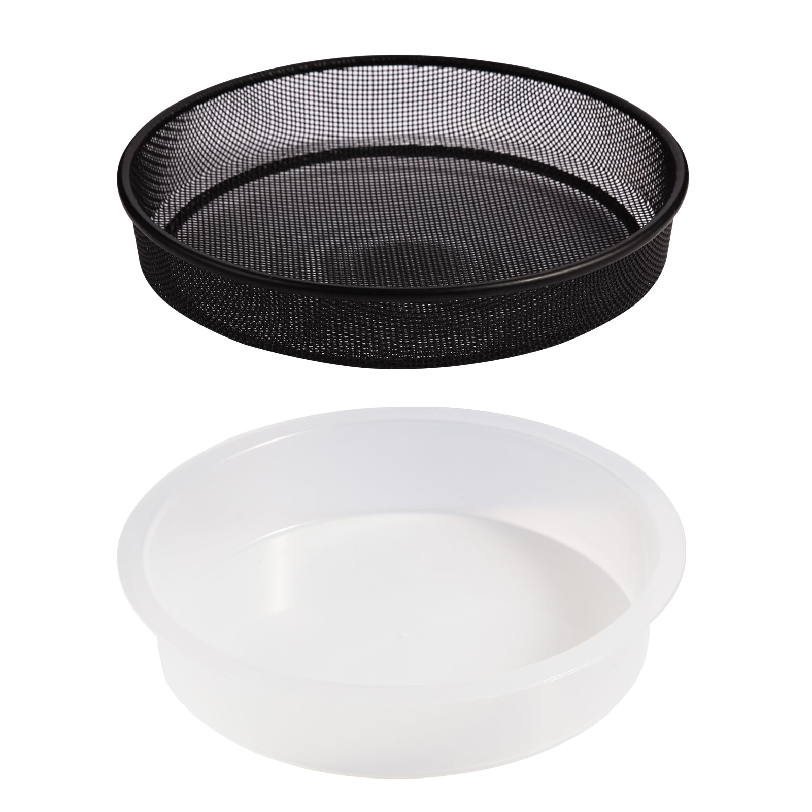 Comedero redondo de plástico para pájaros y bandeja redonda de metal, bandeja de malla de semillas de pájaros silvestres, cuencos de agua de baño, accesorio al aire libre para estación de